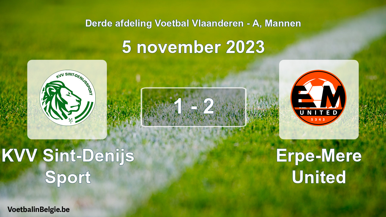 Gespeelde wedstrijd mannenvoetbal: KVV Sint-Denijs Sport - Erpe-Mere United 1 - 2 (5 november 2023)