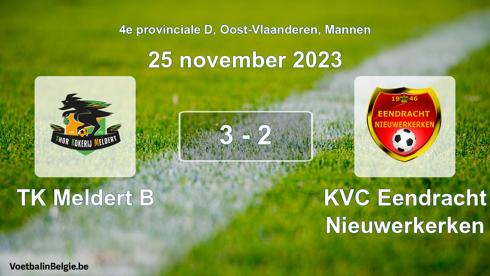 Gespeelde wedstrijd mannenvoetbal: TK Meldert B - KVC Eendracht Nieuwerkerken 3 - 2 (25 november 2023)