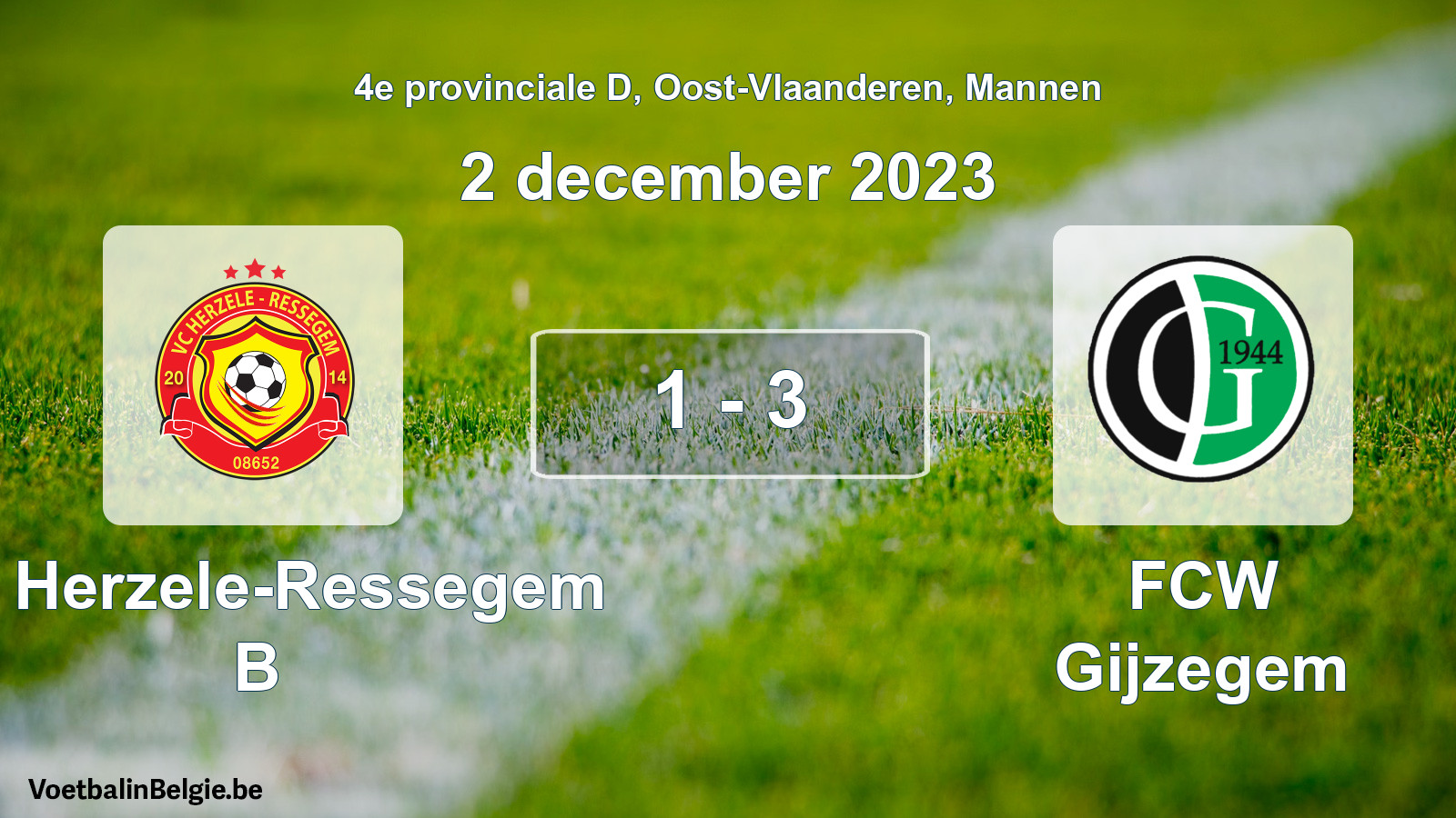 Gespeelde wedstrijd mannenvoetbal: VC Herzele-Ressegem B - FCW Gijzegem 1 - 3 (2 december 2023)