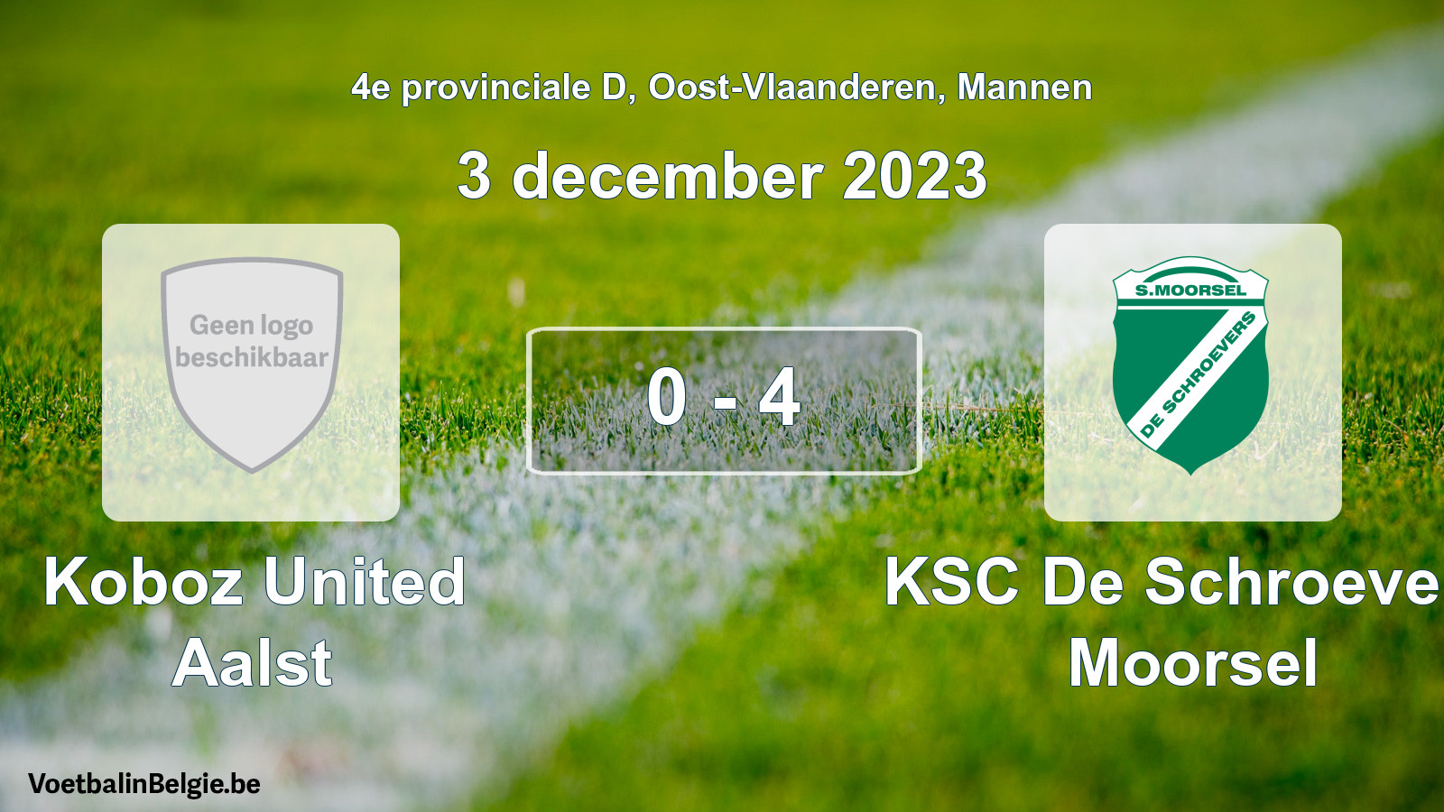 Gespeelde wedstrijd mannenvoetbal: Koboz United Aalst - KSC De Schroevers Moorsel 0 - 4 (3 december 2023)