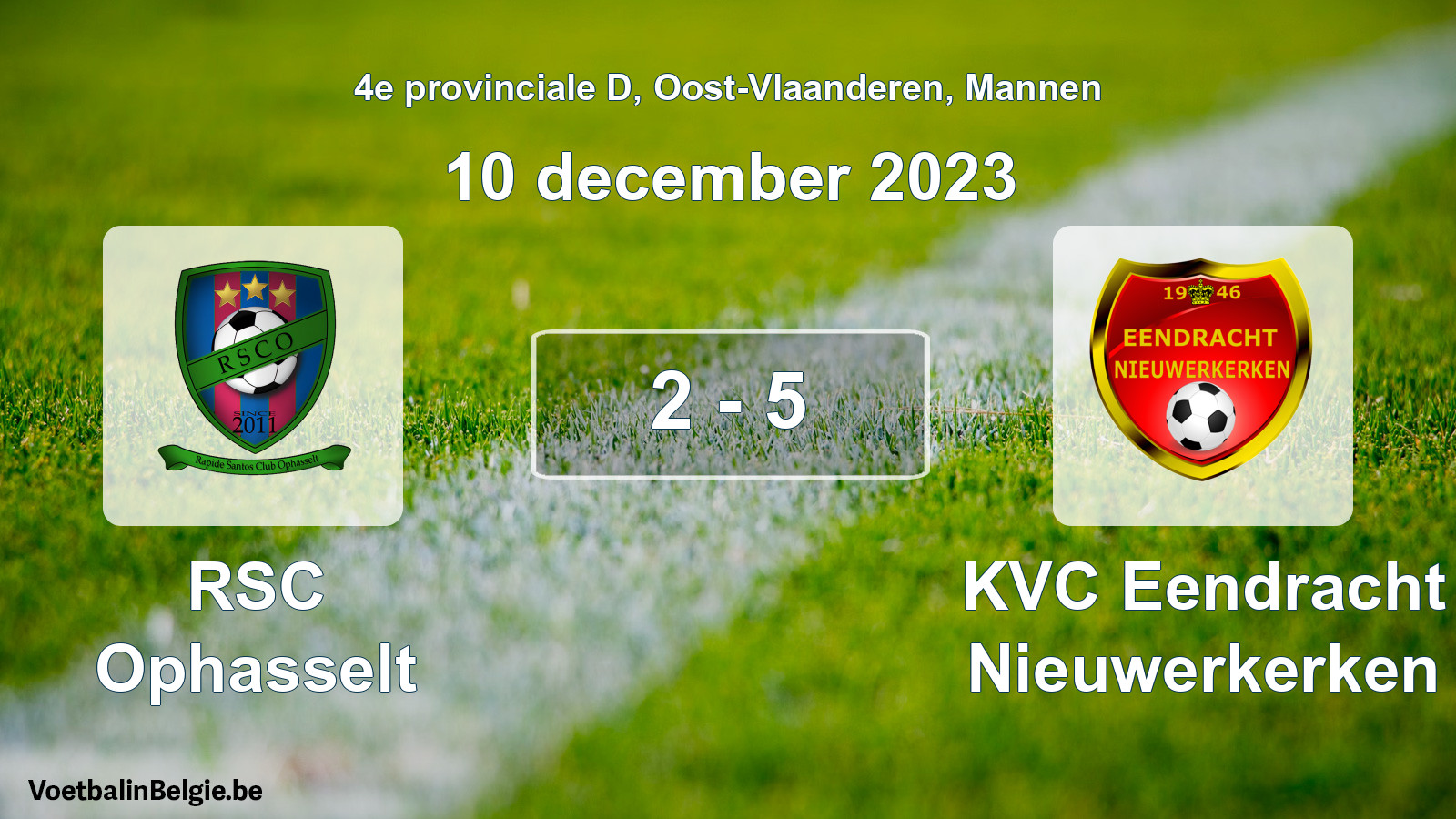 Gespeelde wedstrijd mannenvoetbal: RSC Ophasselt - KVC Eendracht Nieuwerkerken 2 - 5 (10 december 2023)