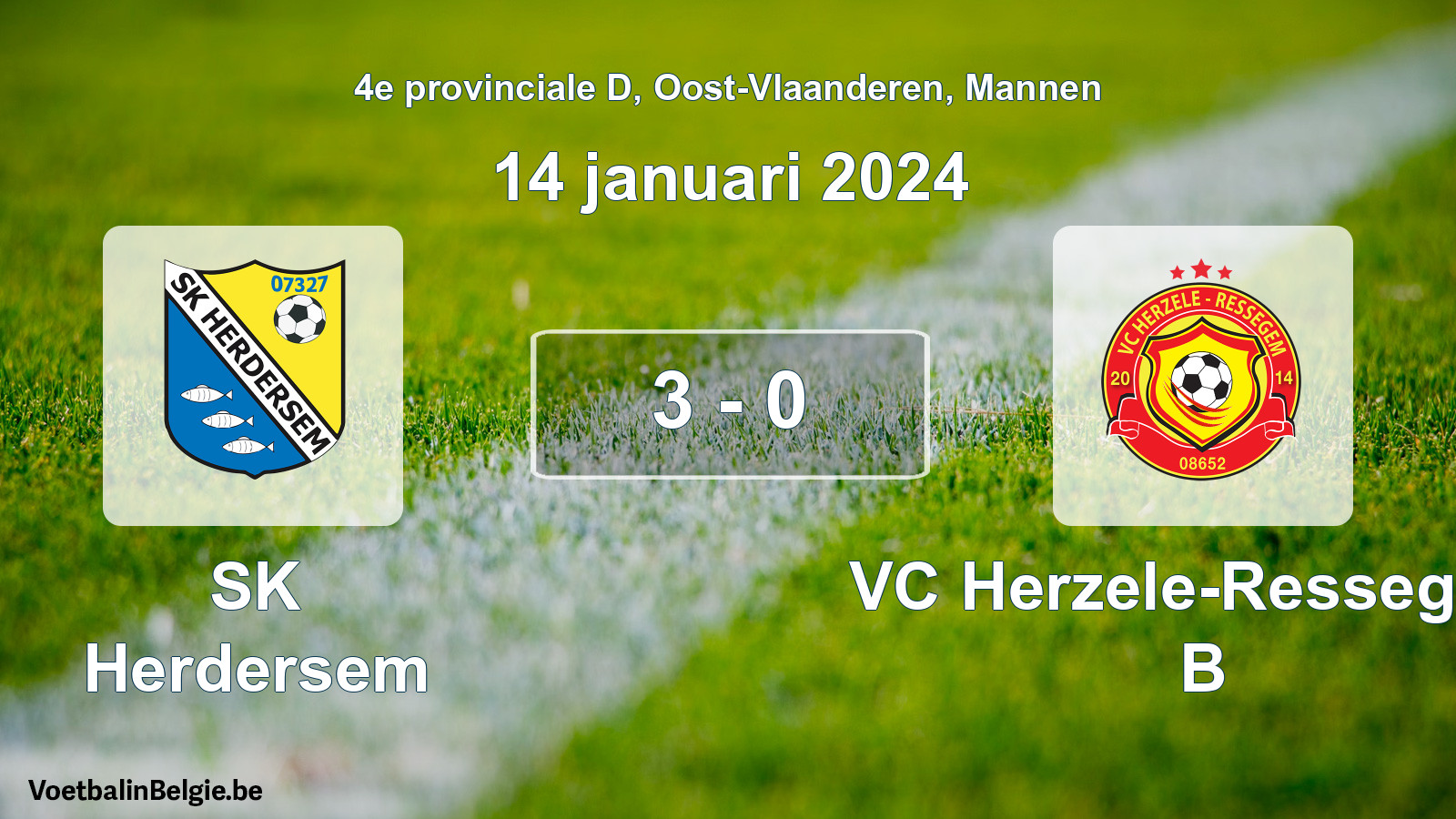 Gespeelde wedstrijd mannenvoetbal: SK Herdersem - VC Herzele-Ressegem B 3 - 0 (14 januari 2024)