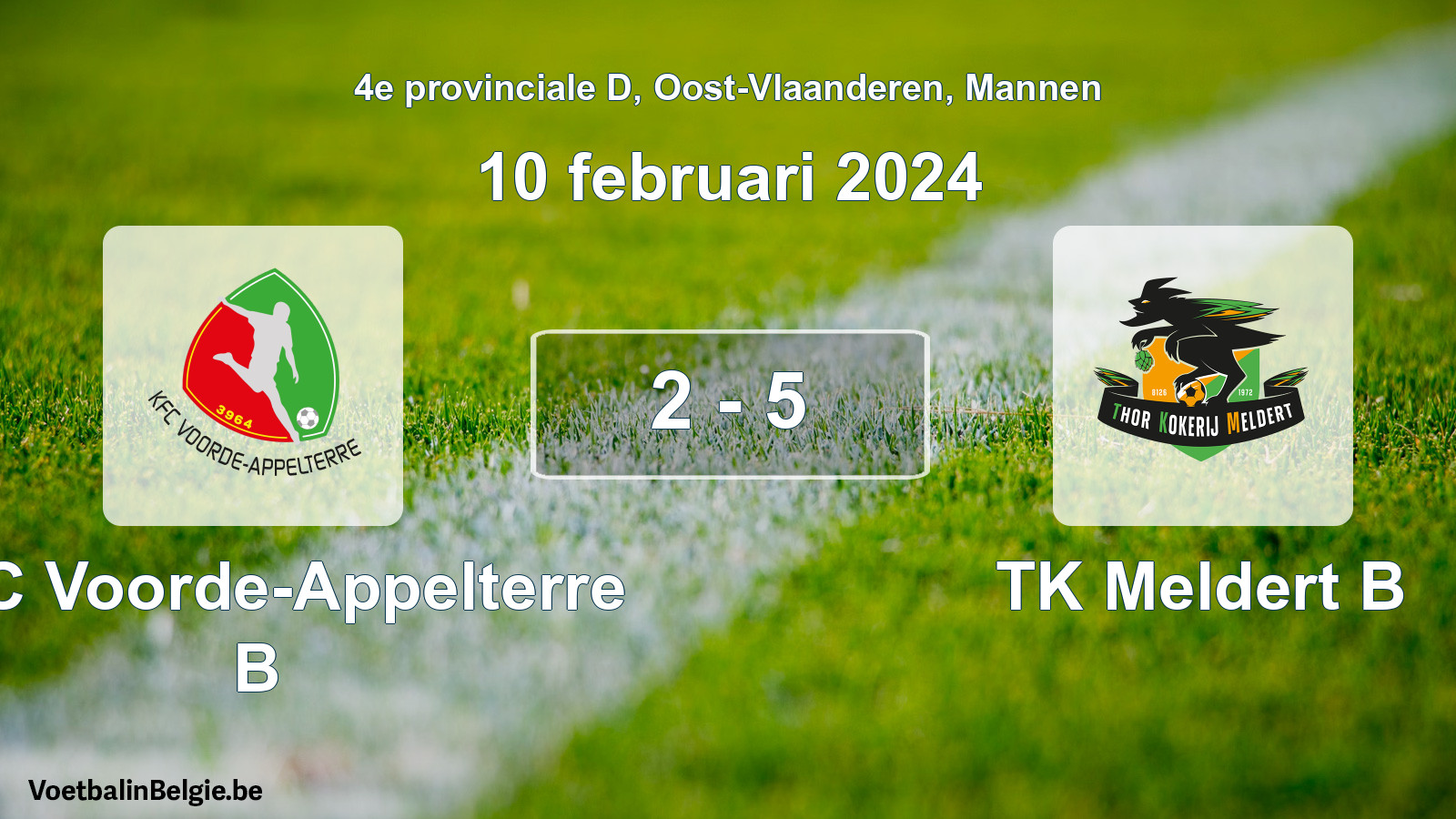 Gespeelde wedstrijd mannenvoetbal: KFC Voorde-Appelterre B - TK Meldert B 2 - 5 (10 februari 2024)