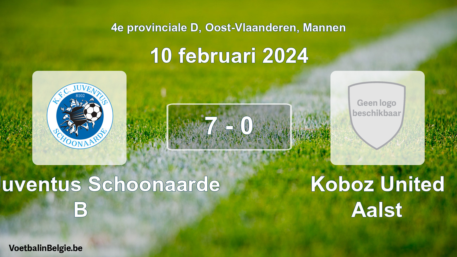 Gespeelde wedstrijd mannenvoetbal: KFC Juventus Schoonaarde B - Koboz United Aalst 7 - 0 (10 februari 2024)