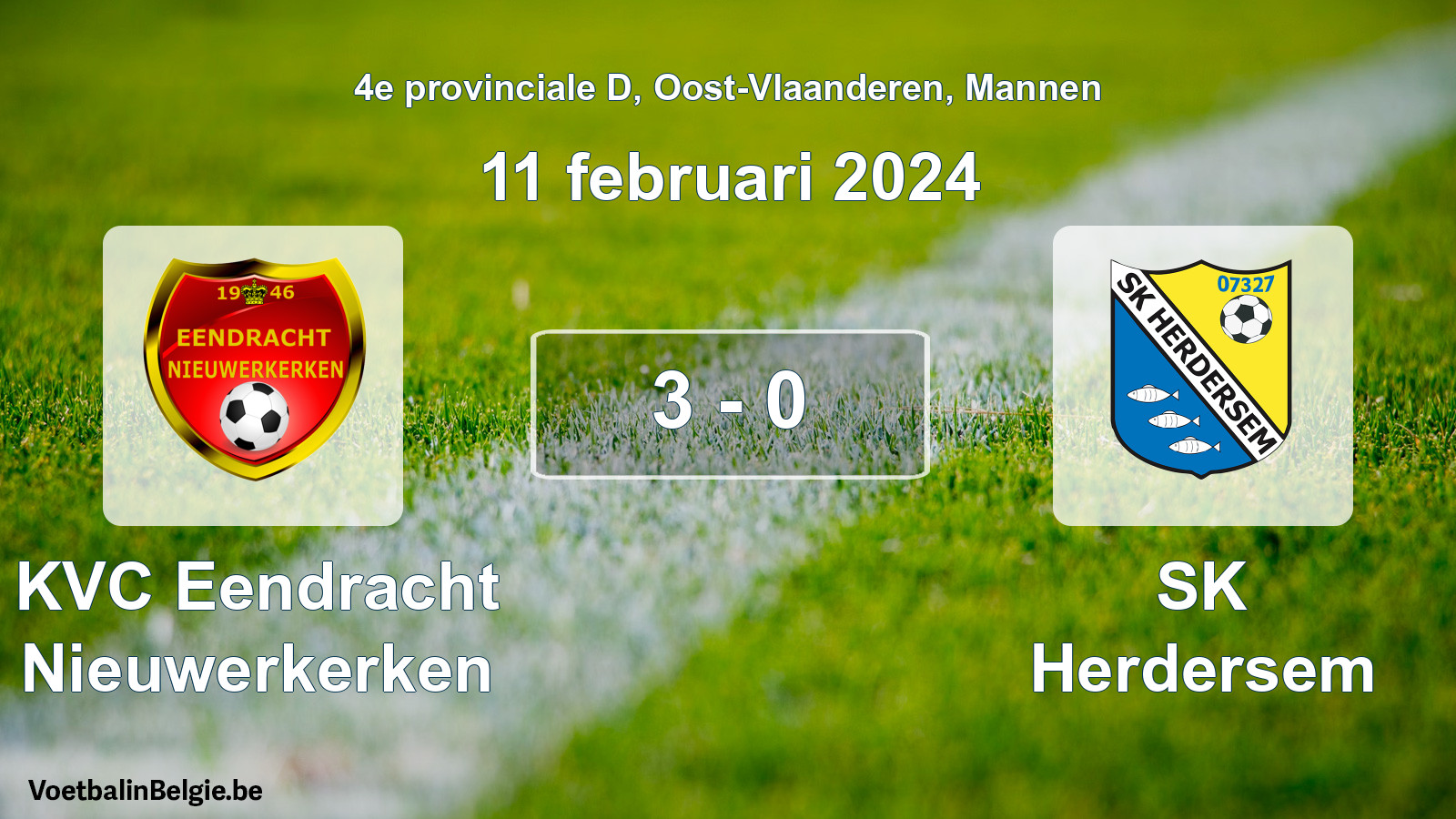 Gespeelde wedstrijd mannenvoetbal: KVC Eendracht Nieuwerkerken - SK Herdersem 3 - 0 (11 februari 2024)