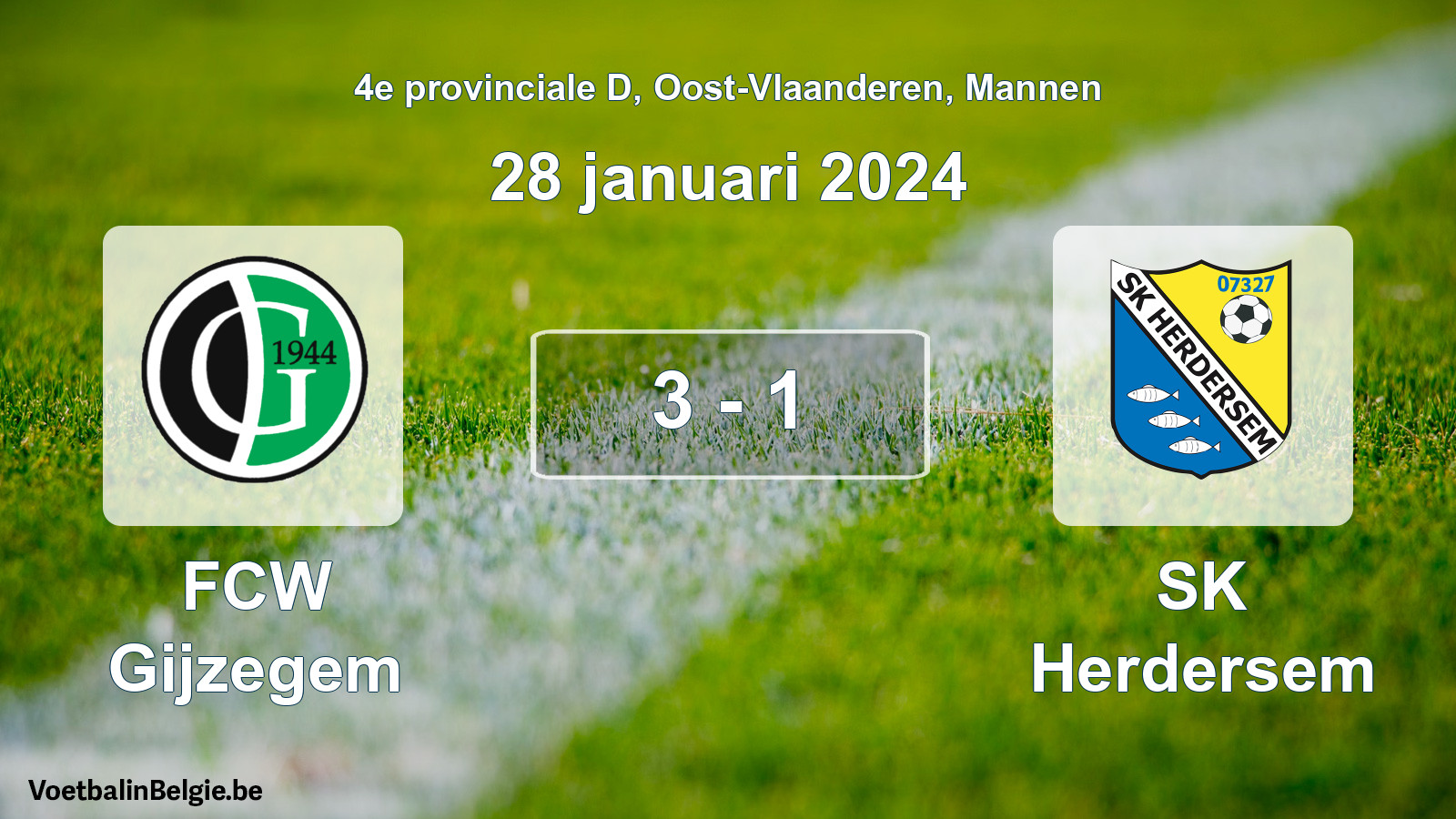 Gespeelde wedstrijd mannenvoetbal: FCW Gijzegem - SK Herdersem 3 - 1 (28 januari 2024)