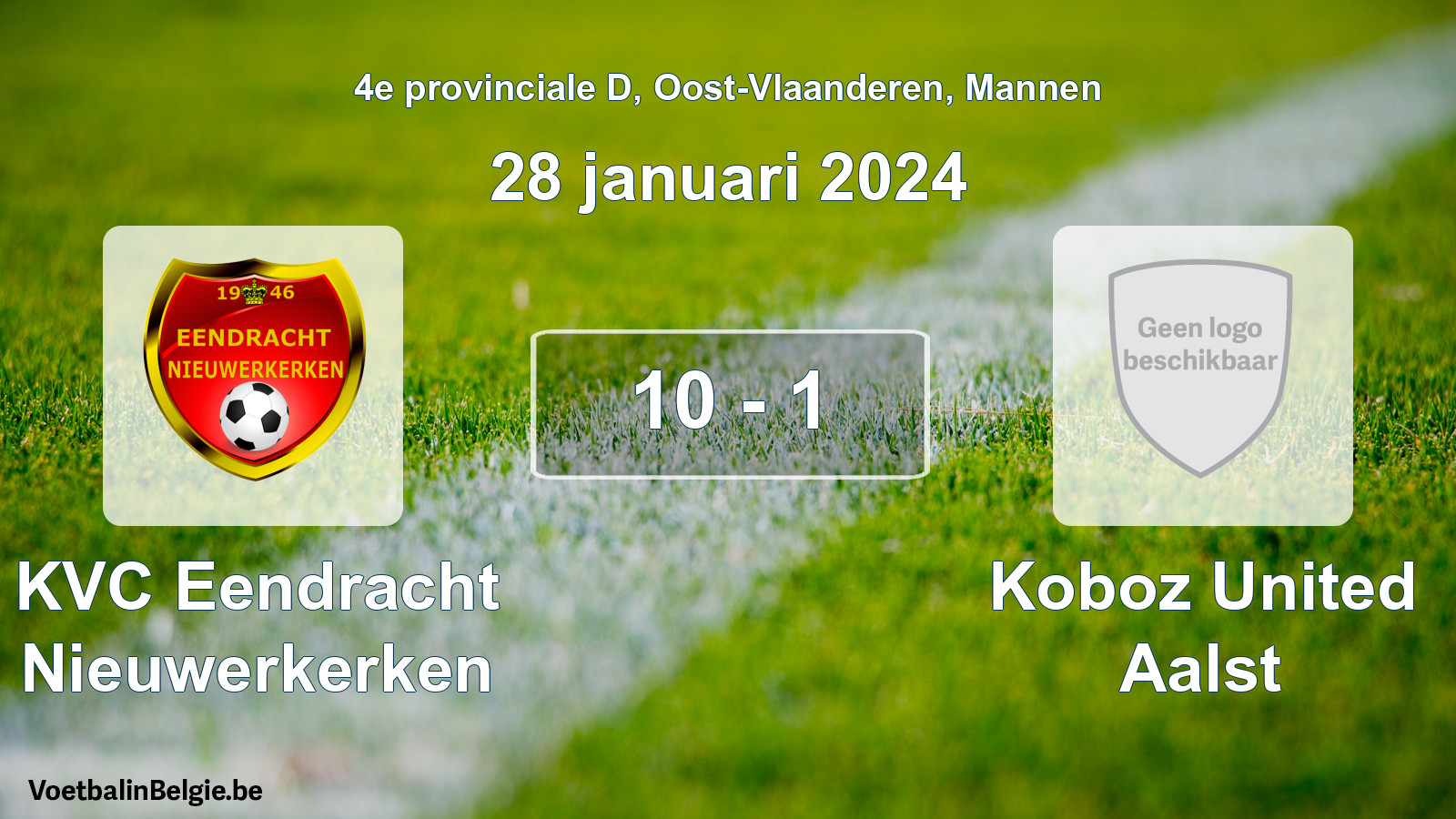 Gespeelde wedstrijd mannenvoetbal: KVC Eendracht Nieuwerkerken - Koboz United Aalst 10 - 1 (28 januari 2024)