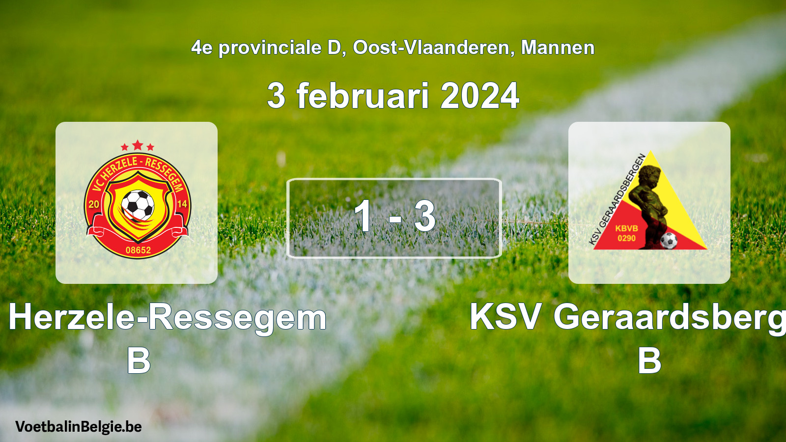 Gespeelde wedstrijd mannenvoetbal: VC Herzele-Ressegem B - KSV Geraardsbergen B 1 - 3 (3 februari 2024)