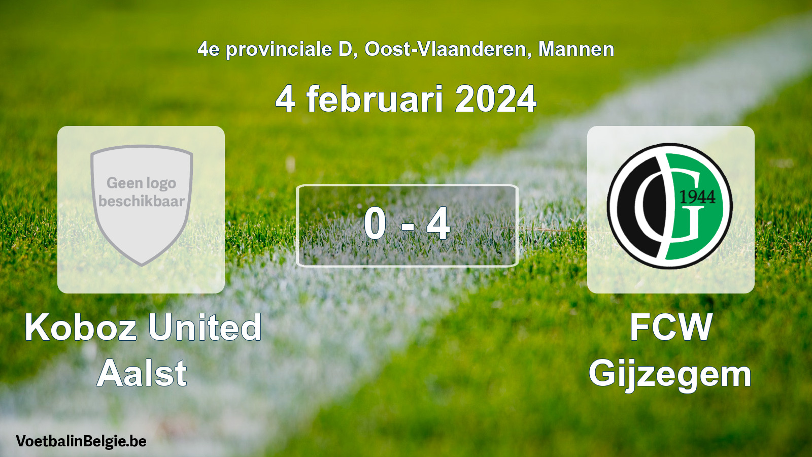 Gespeelde wedstrijd mannenvoetbal: Koboz United Aalst - FCW Gijzegem 0 - 4 (4 februari 2024)