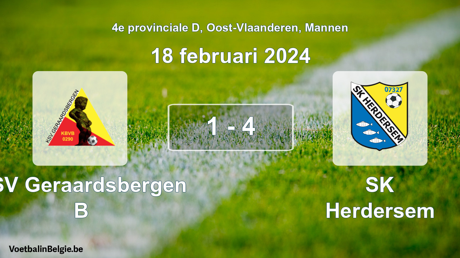 Gespeelde wedstrijd mannenvoetbal: KSV Geraardsbergen B - SK Herdersem 1 - 4 (18 februari 2024)