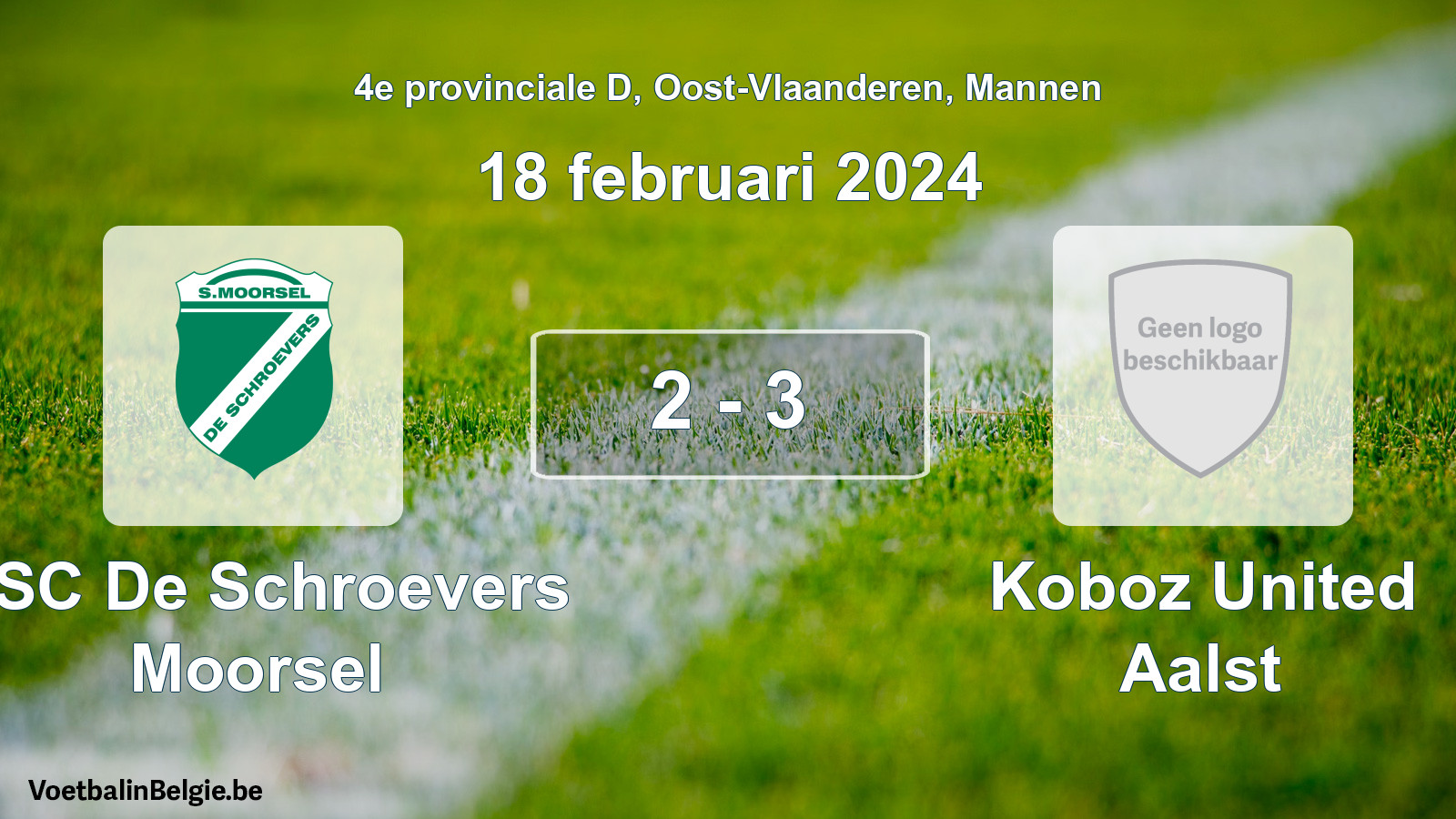 Gespeelde wedstrijd mannenvoetbal: KSC De Schroevers Moorsel - Koboz United Aalst 2 - 3 (18 februari 2024)