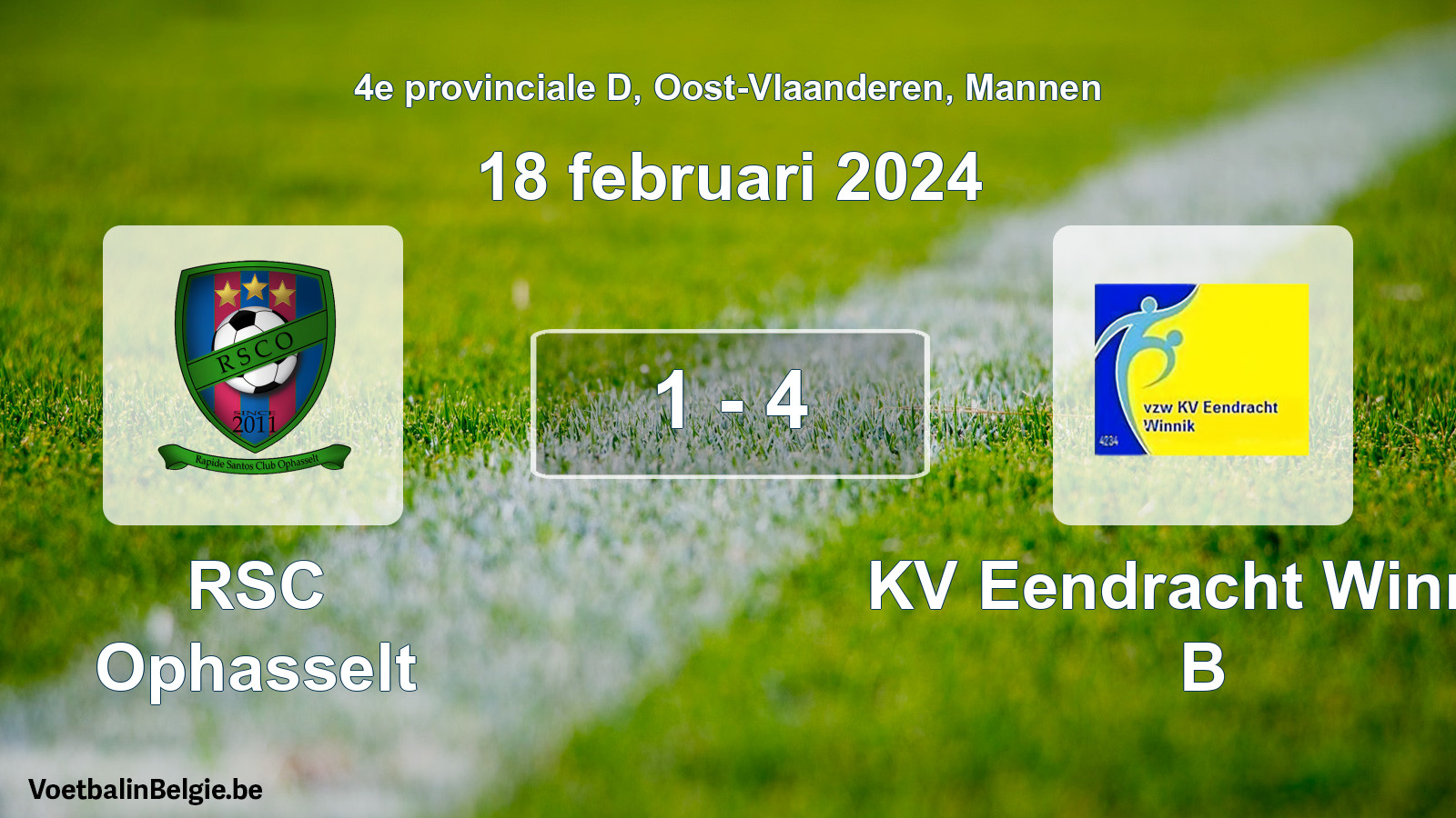 Gespeelde wedstrijd mannenvoetbal: RSC Ophasselt - KV Eendracht Winnik B 1 - 4 (18 februari 2024)
