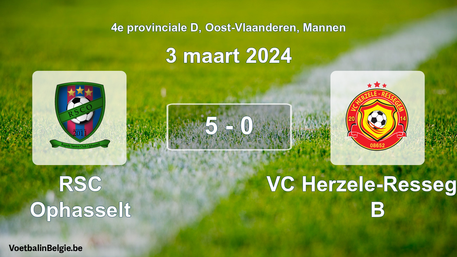 Gespeelde wedstrijd mannenvoetbal: RSC Ophasselt - VC Herzele-Ressegem B 5 - 0 (3 maart 2024)