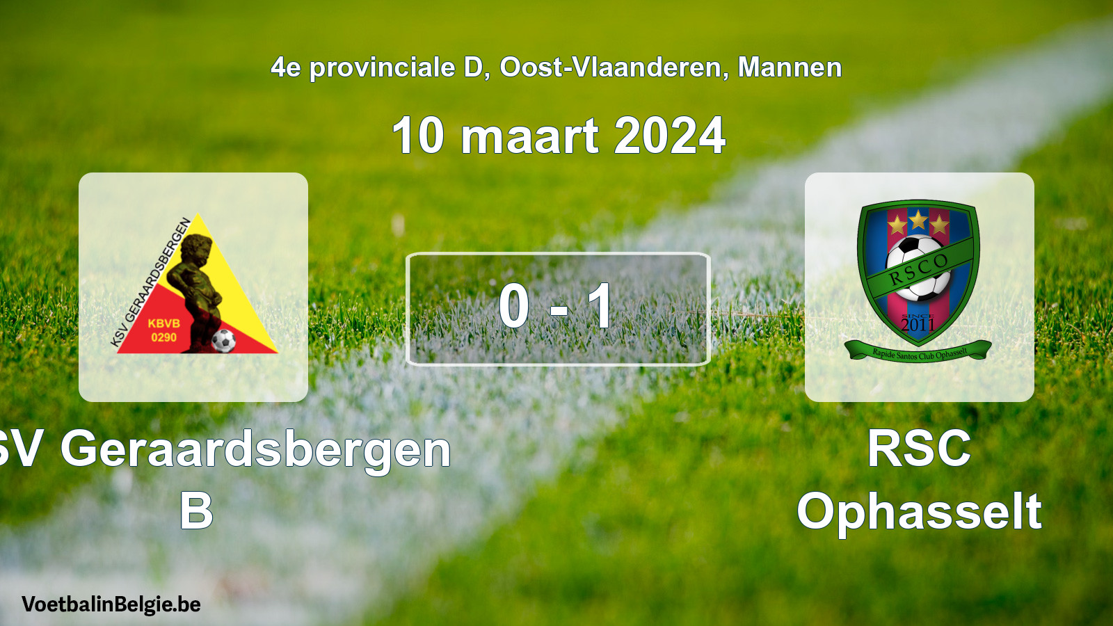Gespeelde wedstrijd mannenvoetbal: KSV Geraardsbergen B - RSC Ophasselt 0 - 1 (10 maart 2024)
