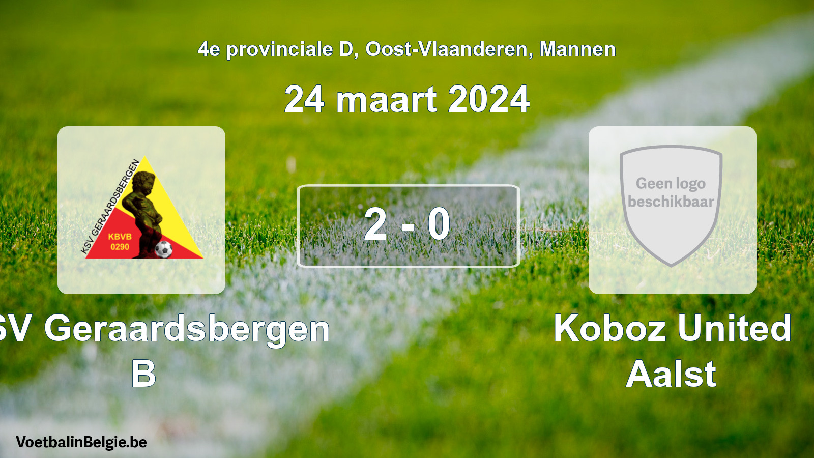Gespeelde wedstrijd mannenvoetbal: KSV Geraardsbergen B - Koboz United Aalst 2 - 0 (24 maart 2024)