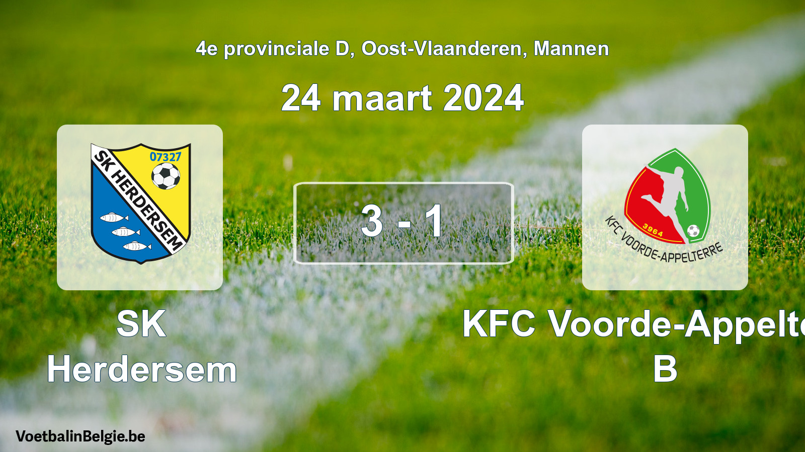 Gespeelde wedstrijd mannenvoetbal: SK Herdersem - KFC Voorde-Appelterre B 3 - 1 (24 maart 2024)