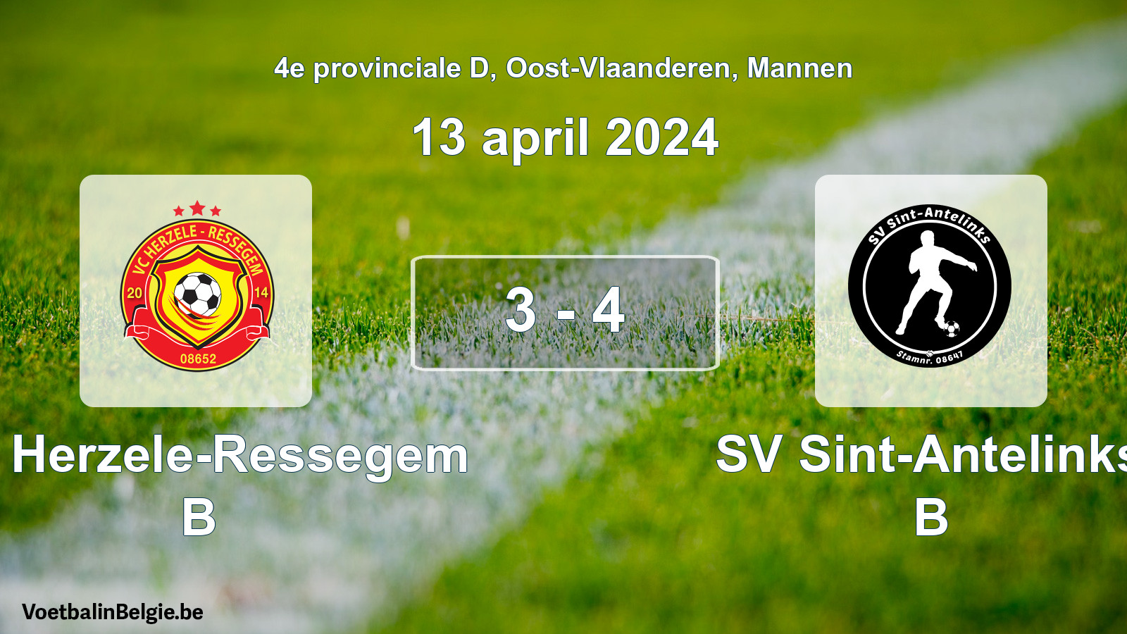 Gespeelde wedstrijd mannenvoetbal: VC Herzele-Ressegem B - SV Sint-Antelinks B 3 - 4 (13 april 2024)