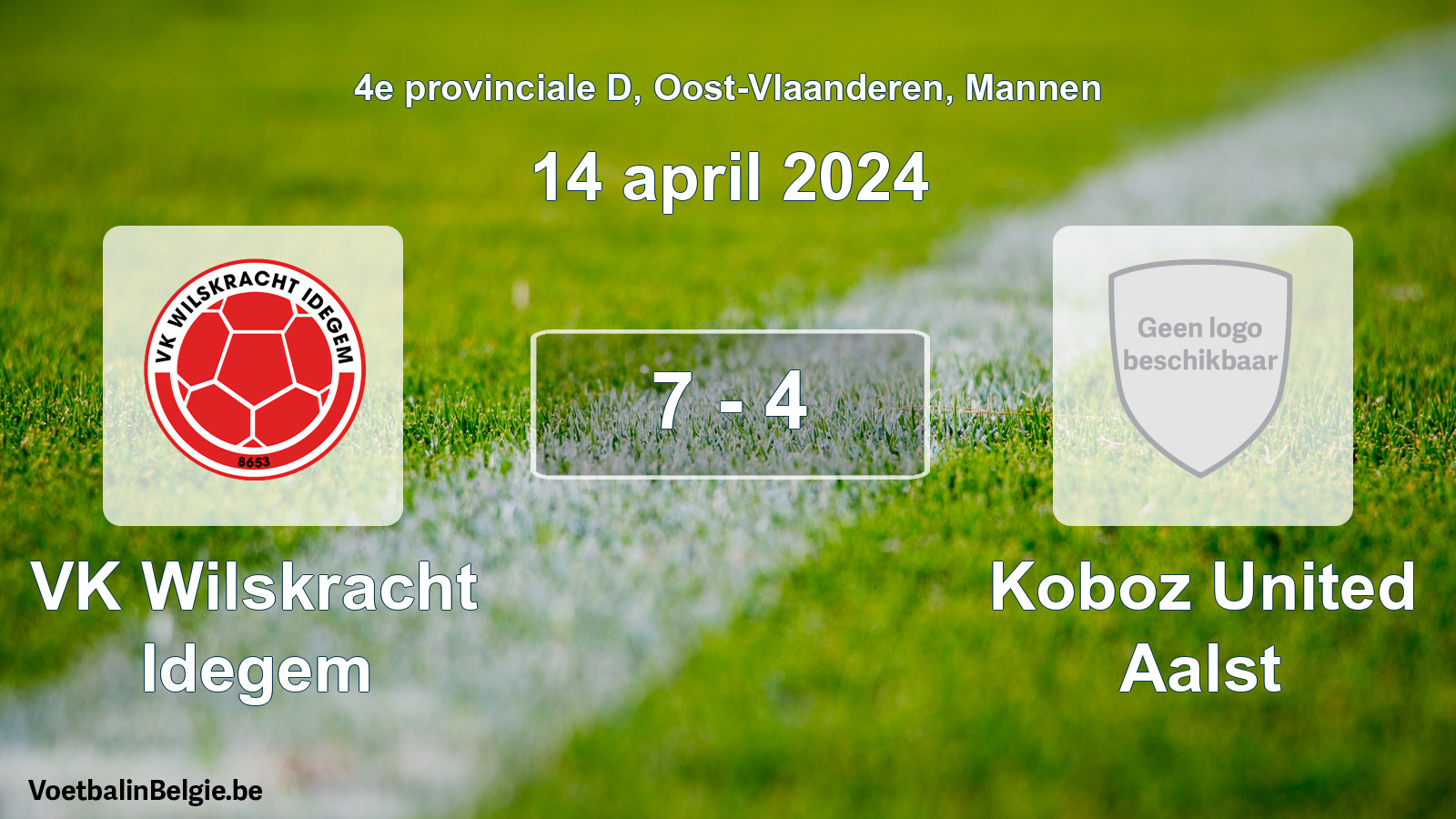 Gespeelde wedstrijd mannenvoetbal: VK Wilskracht Idegem - Koboz United Aalst 7 - 4 (14 april 2024)