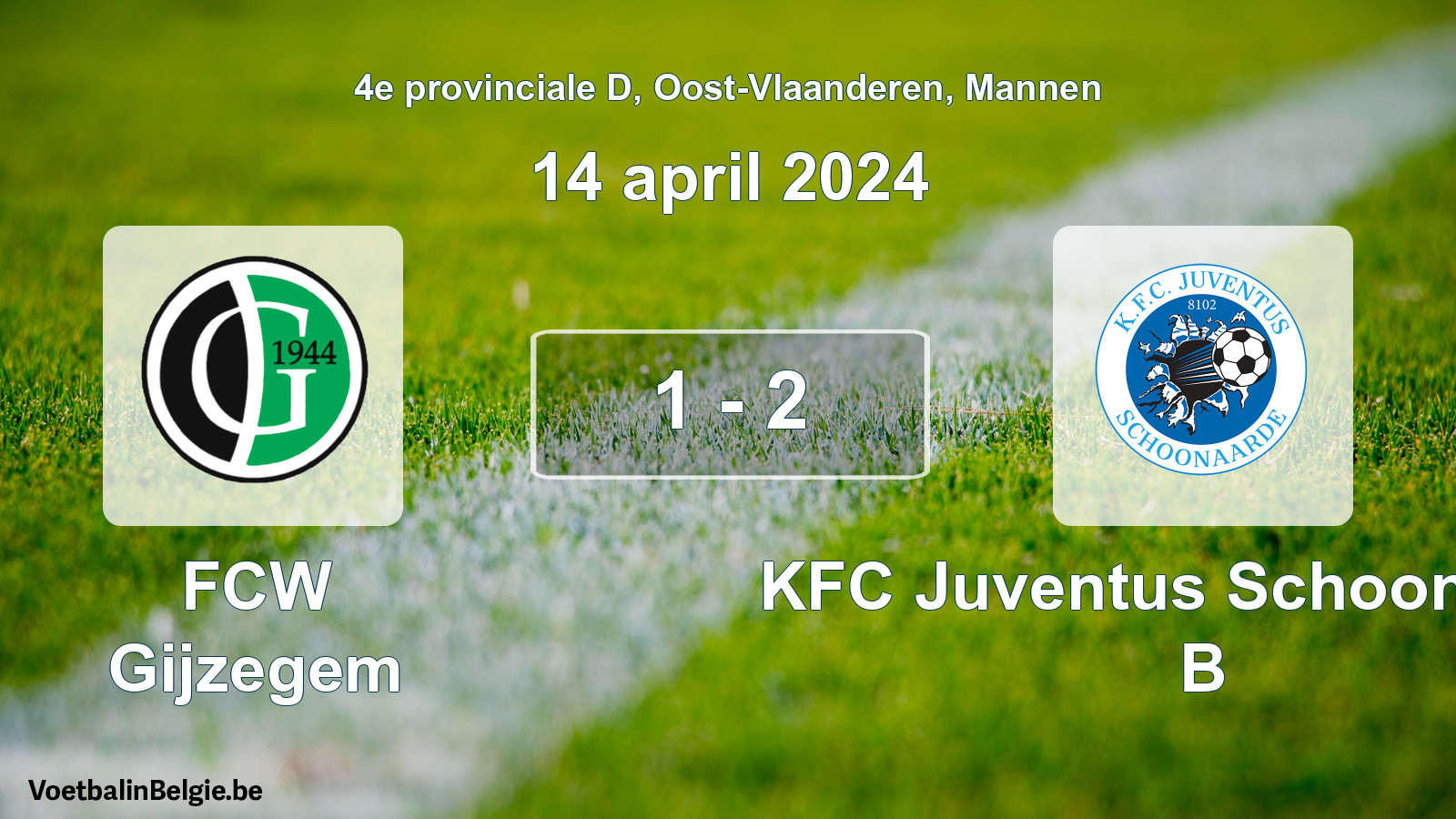 Gespeelde wedstrijd mannenvoetbal: FCW Gijzegem - KFC Juventus Schoonaarde B 1 - 2 (14 april 2024)