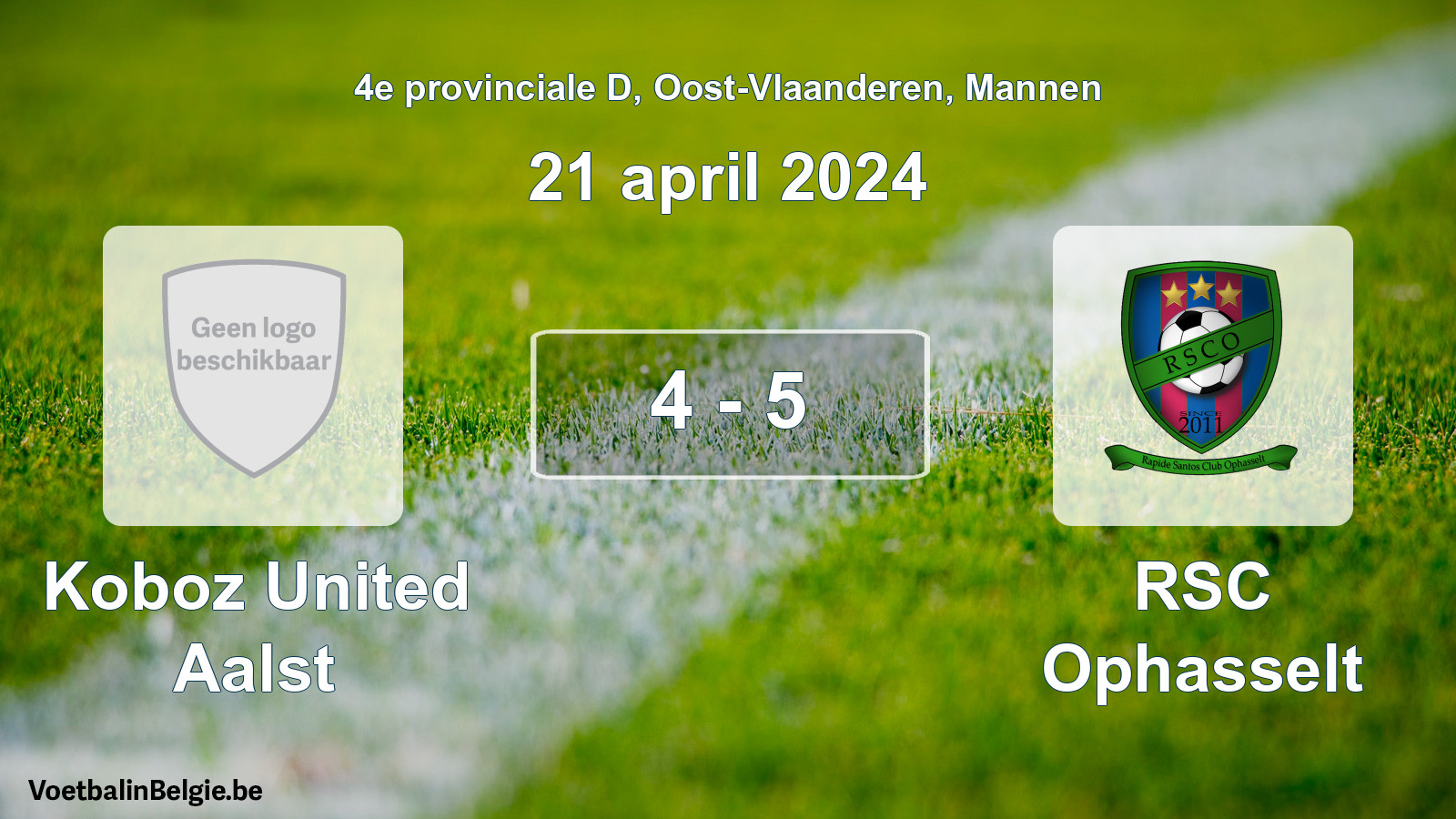 Gespeelde wedstrijd mannenvoetbal: Koboz United Aalst - RSC Ophasselt 4 - 5 (21 april 2024)
