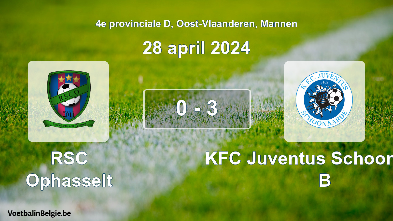 Gespeelde wedstrijd mannenvoetbal: RSC Ophasselt - KFC Juventus Schoonaarde B 0 - 3 (28 april 2024)