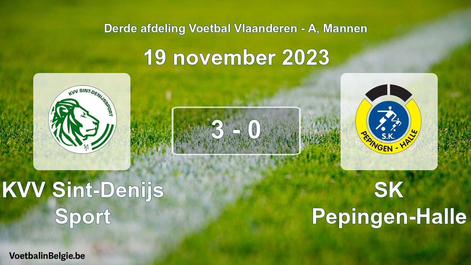 Gespeelde wedstrijd mannenvoetbal: KVV Sint-Denijs Sport - SK Pepingen-Halle 3 - 0 (19 november 2023)