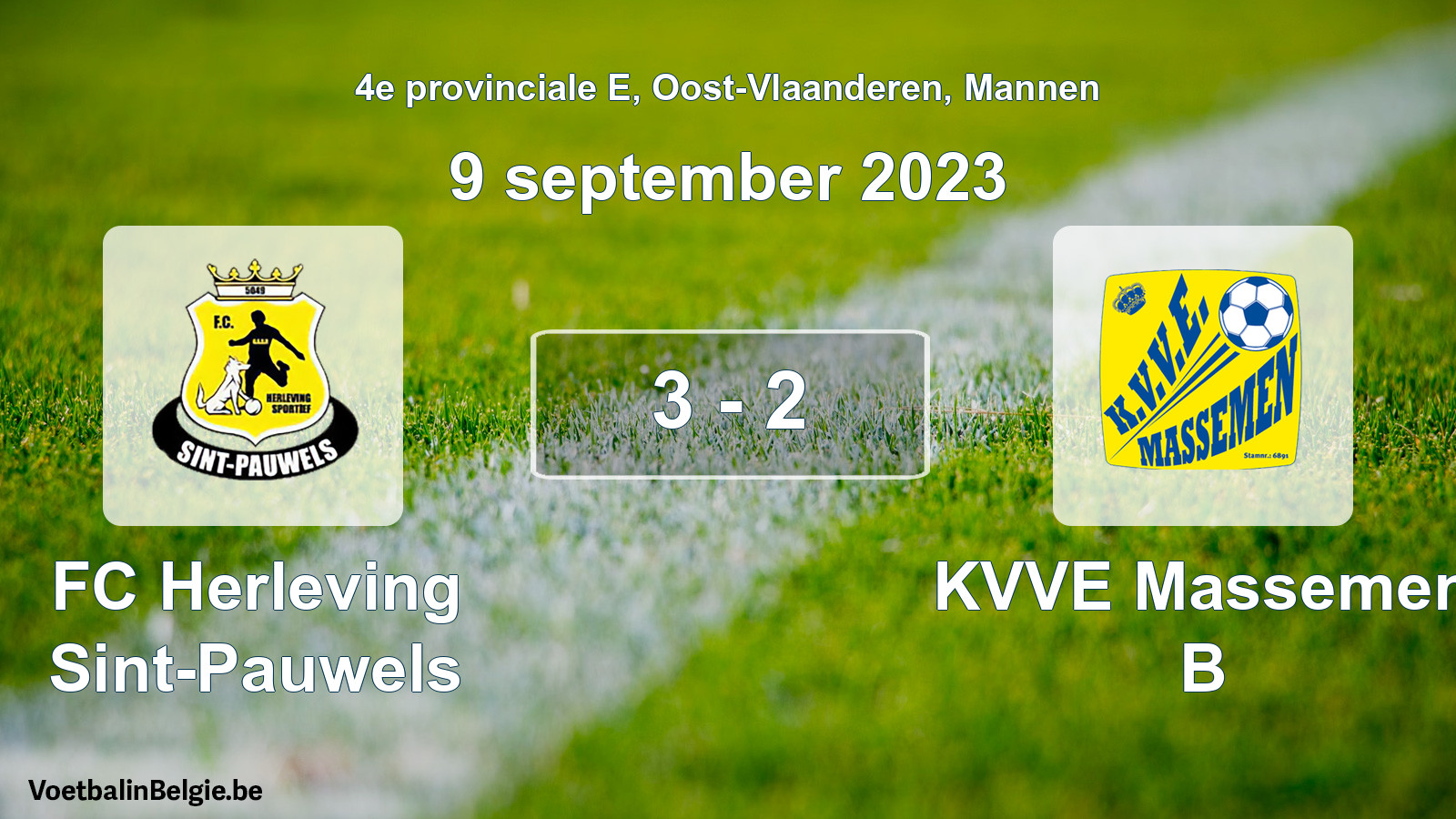 Gespeelde wedstrijd mannenvoetbal: FC Herleving Sint-Pauwels - KVVE Massemen B 3 - 2 (9 september 2023)