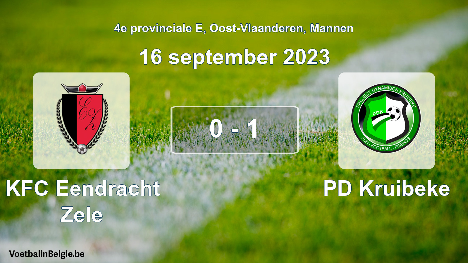 Gespeelde wedstrijd mannenvoetbal: KFC Eendracht Zele - PD Kruibeke 0 - 1 (16 september 2023)