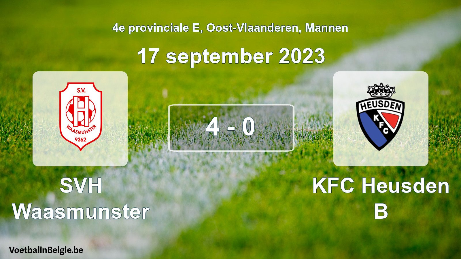 Gespeelde wedstrijd mannenvoetbal: SVH Waasmunster - KFC Heusden B 4 - 0 (17 september 2023)