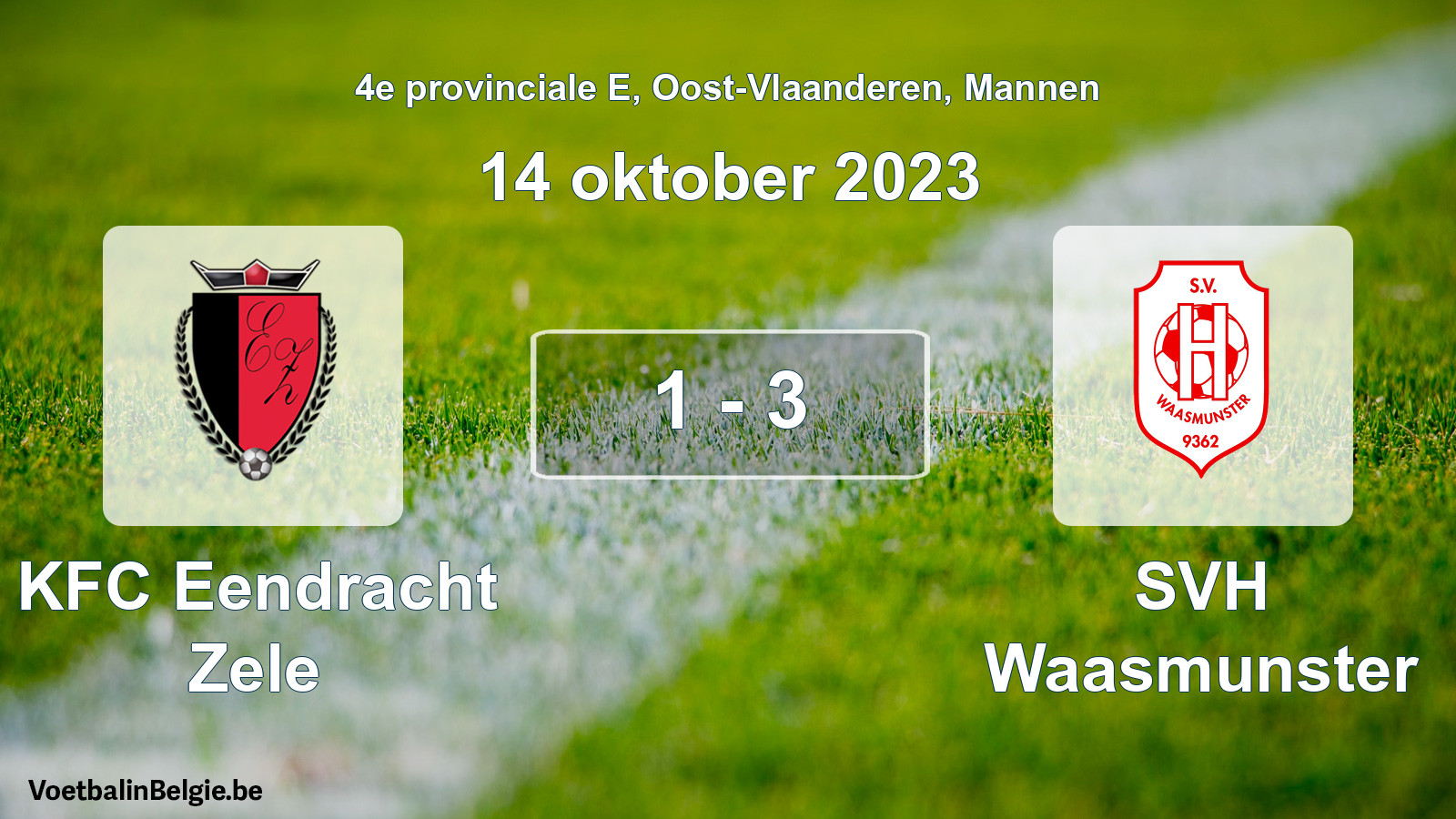 Gespeelde wedstrijd mannenvoetbal: KFC Eendracht Zele - SVH Waasmunster 1 - 3 (14 oktober 2023)