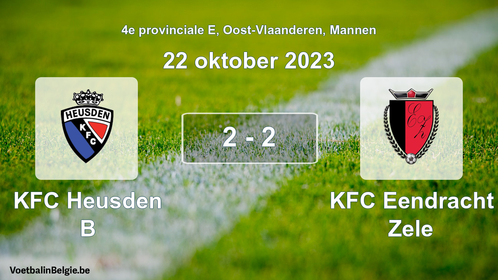 Gespeelde wedstrijd mannenvoetbal: KFC Heusden B - KFC Eendracht Zele 2 - 2 (22 oktober 2023)