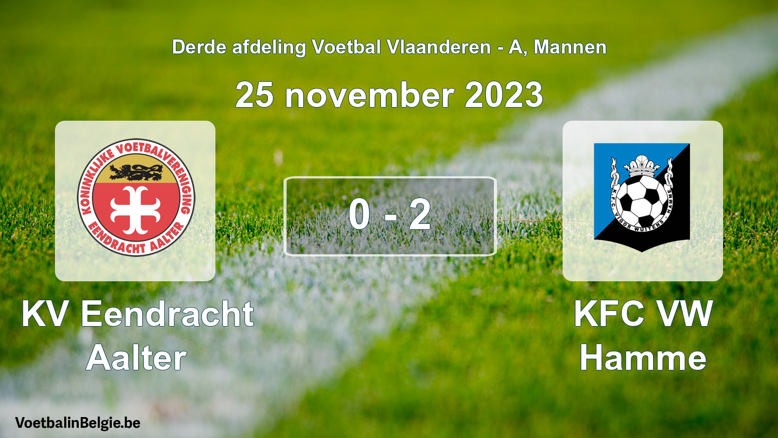 Gespeelde wedstrijd mannenvoetbal: KV Eendracht Aalter - KFC VW Hamme 0 - 2 (25 november 2023)