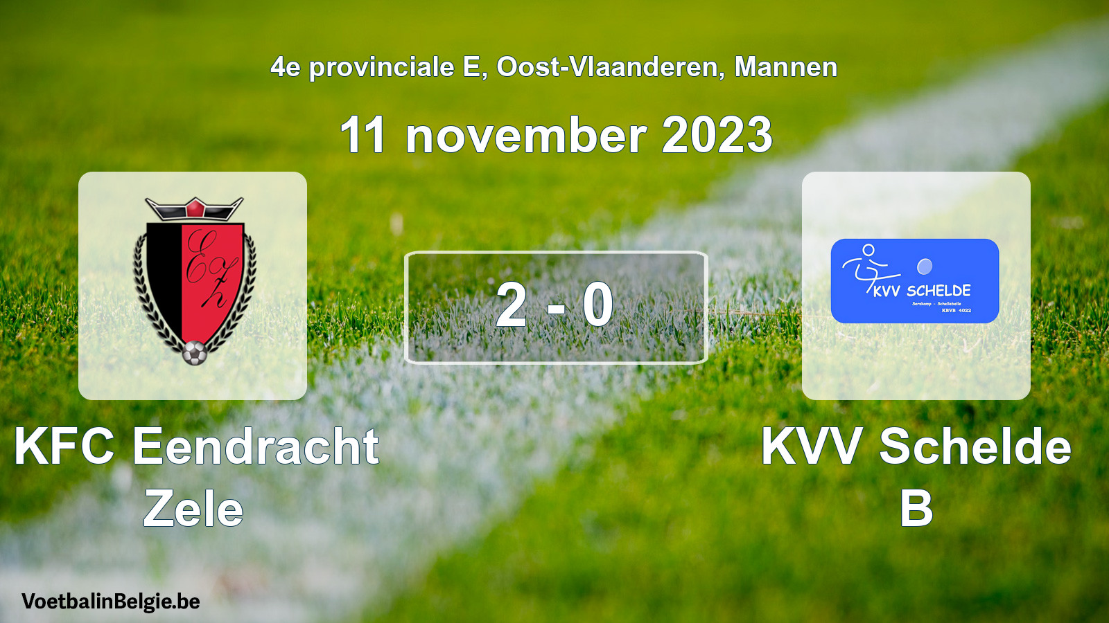 Gespeelde wedstrijd mannenvoetbal: KFC Eendracht Zele - KVV Schelde B 2 - 0 (11 november 2023)