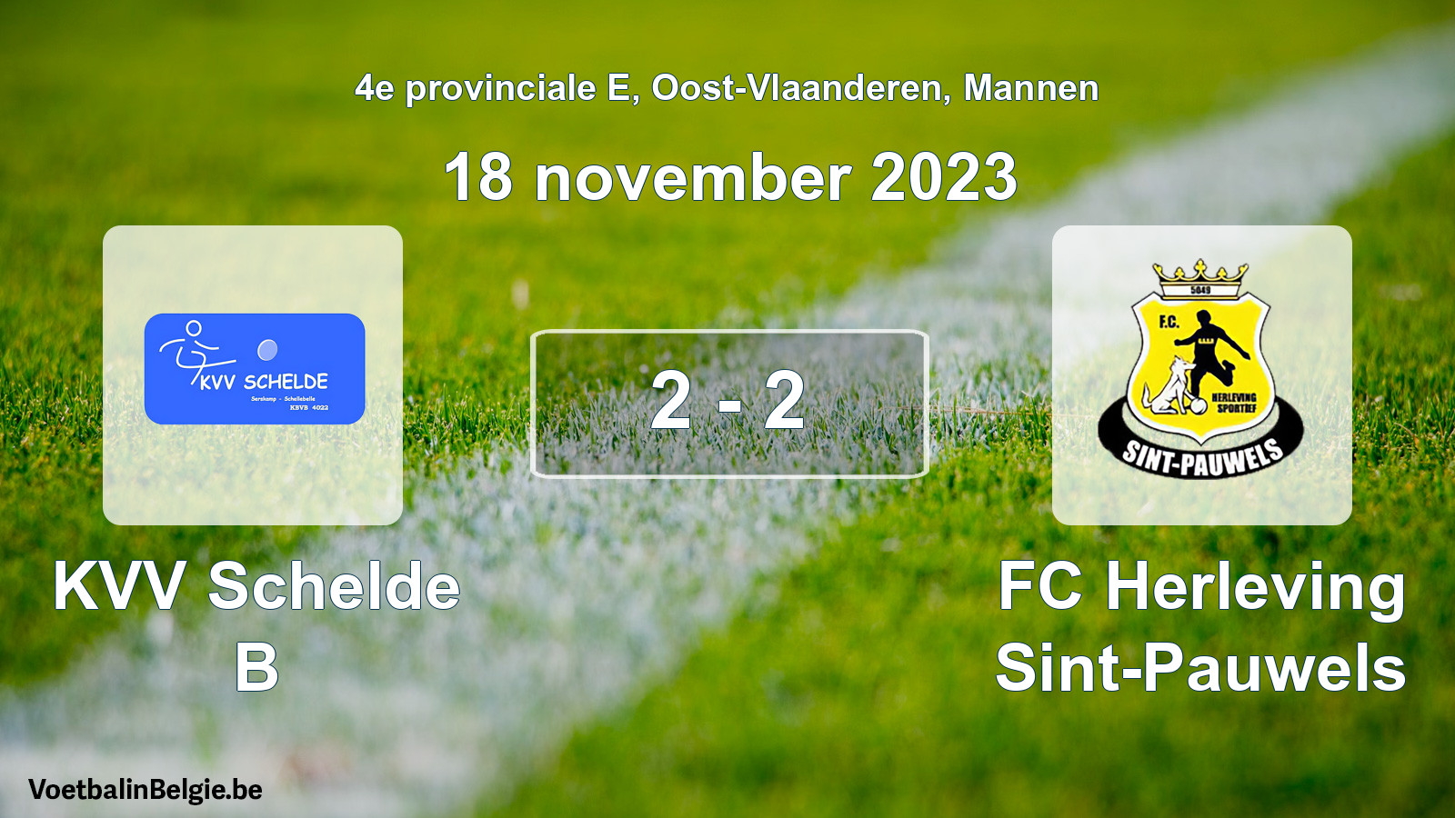 Gespeelde wedstrijd mannenvoetbal: KVV Schelde B - FC Herleving Sint-Pauwels 2 - 2 (18 november 2023)