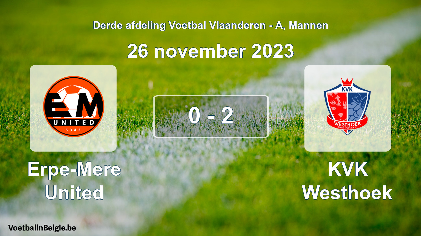 Gespeelde wedstrijd mannenvoetbal: Erpe-Mere United - KVK Westhoek 0 - 2 (26 november 2023)