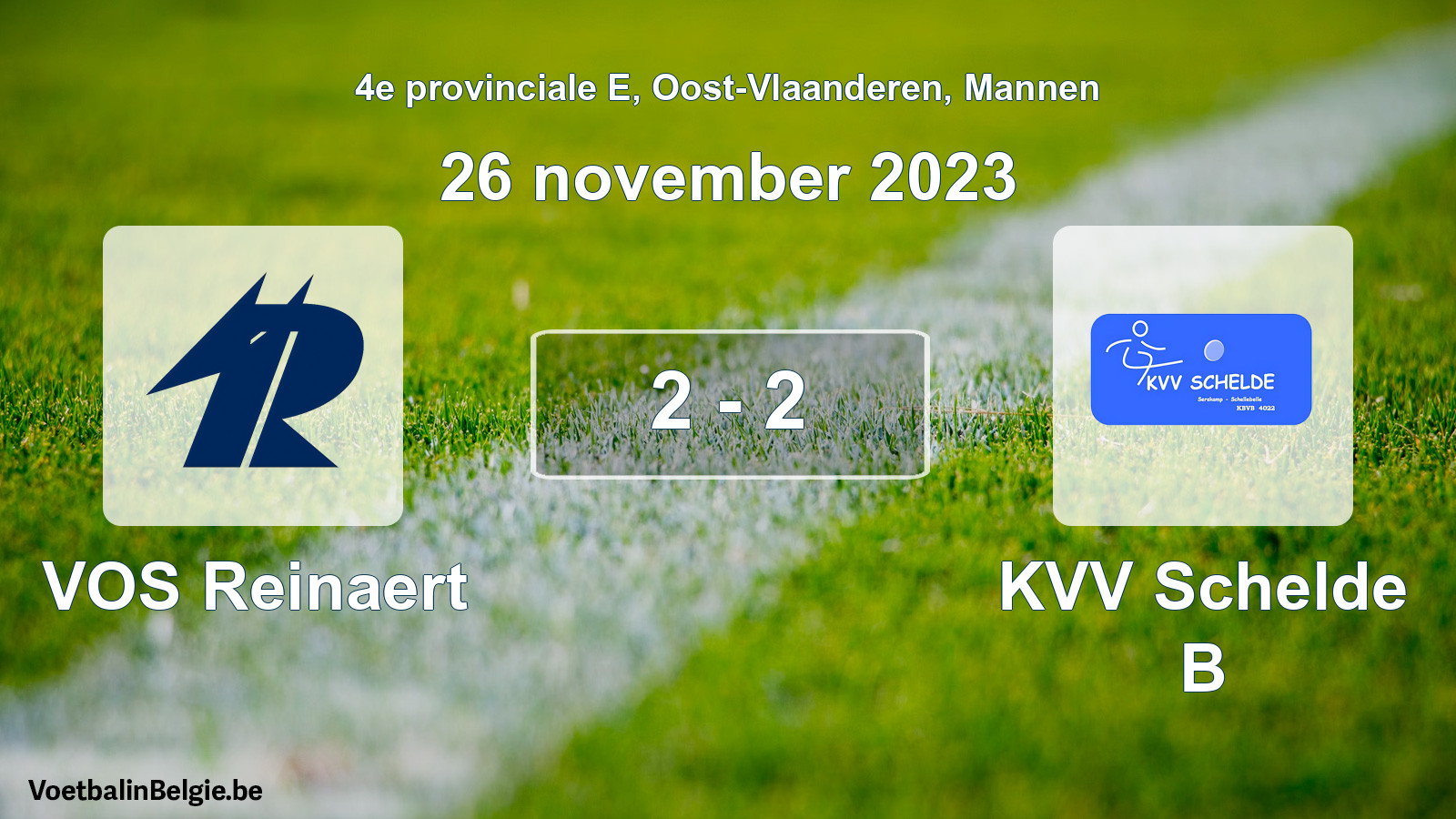 Gespeelde wedstrijd mannenvoetbal: VOS Reinaert - KVV Schelde B 2 - 2 (26 november 2023)