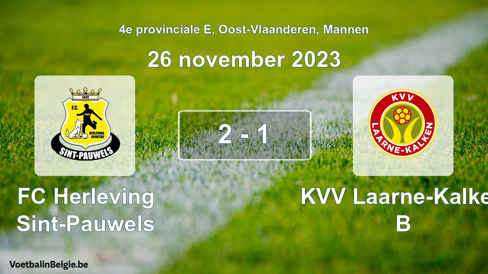 Gespeelde wedstrijd mannenvoetbal: FC Herleving Sint-Pauwels - KVV Laarne-Kalken B 2 - 1 (26 november 2023)