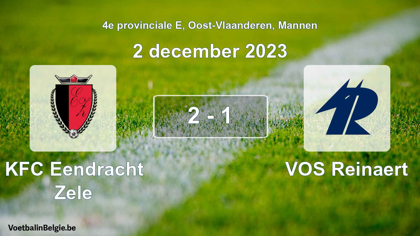 Gespeelde wedstrijd mannenvoetbal: KFC Eendracht Zele - VOS Reinaert 2 - 1 (2 december 2023)