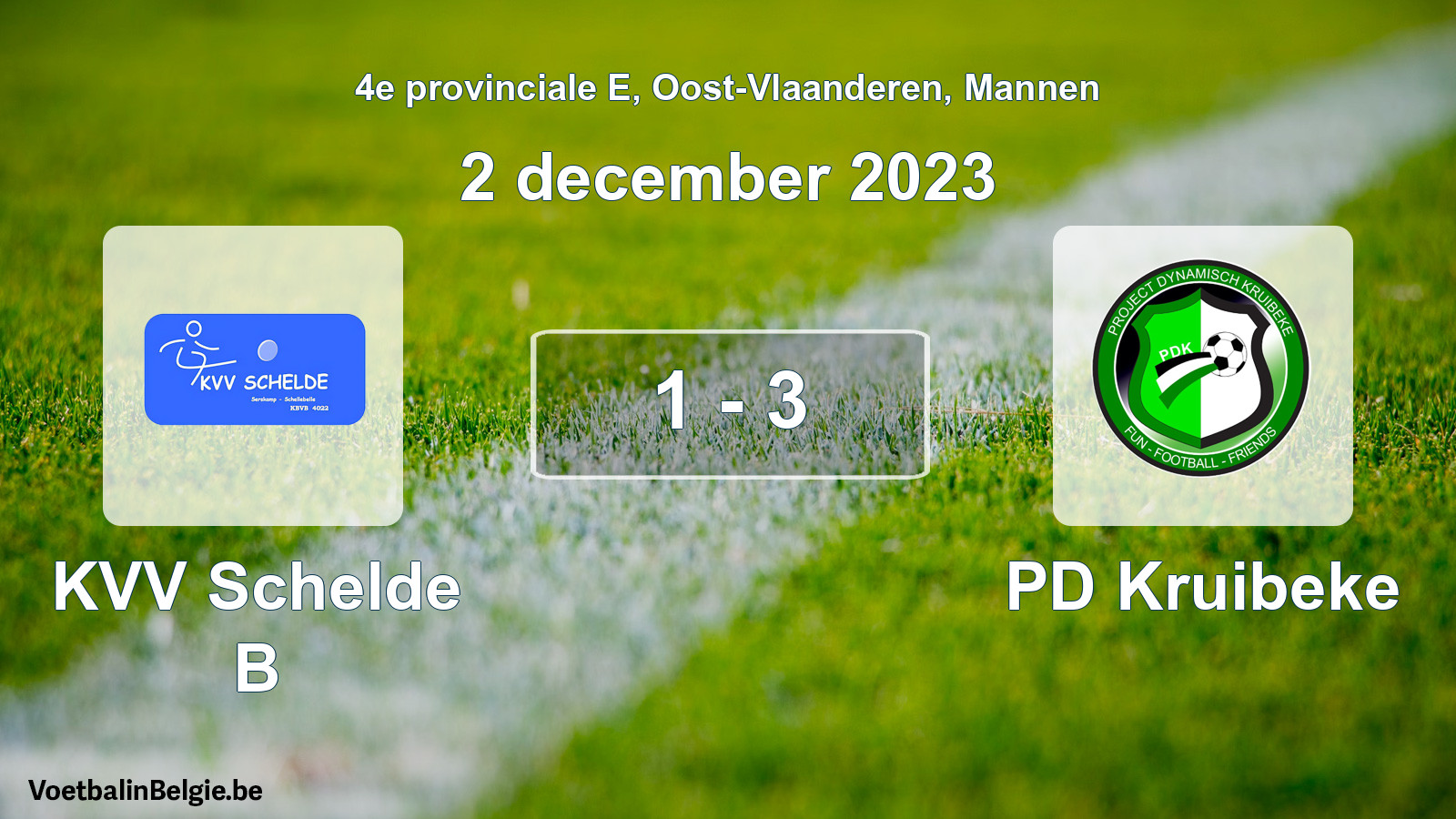 Gespeelde wedstrijd mannenvoetbal: KVV Schelde B - PD Kruibeke 1 - 3 (2 december 2023)