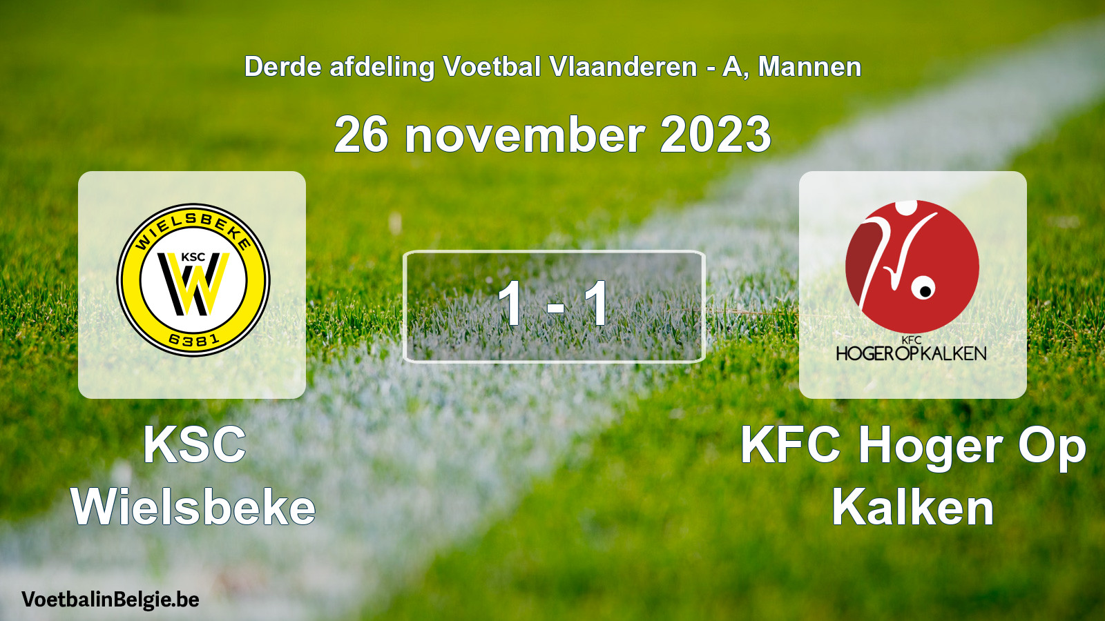 Gespeelde wedstrijd mannenvoetbal: KSC Wielsbeke - KFC Hoger Op Kalken 1 - 1 (26 november 2023)