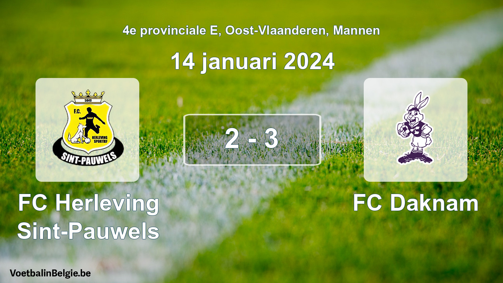 Gespeelde wedstrijd mannenvoetbal: FC Herleving Sint-Pauwels - FC Daknam 2 - 3 (14 januari 2024)