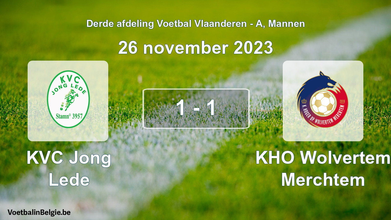 Gespeelde wedstrijd mannenvoetbal: KVC Jong Lede - KHO Wolvertem Merchtem 1 - 1 (26 november 2023)