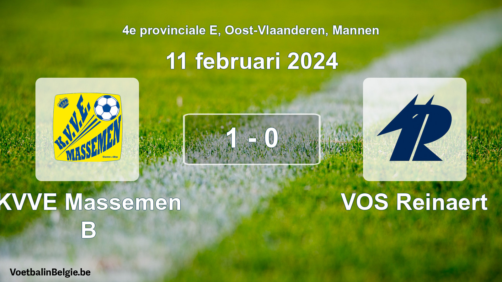 Gespeelde wedstrijd mannenvoetbal: KVVE Massemen B - VOS Reinaert 1 - 0 (11 februari 2024)