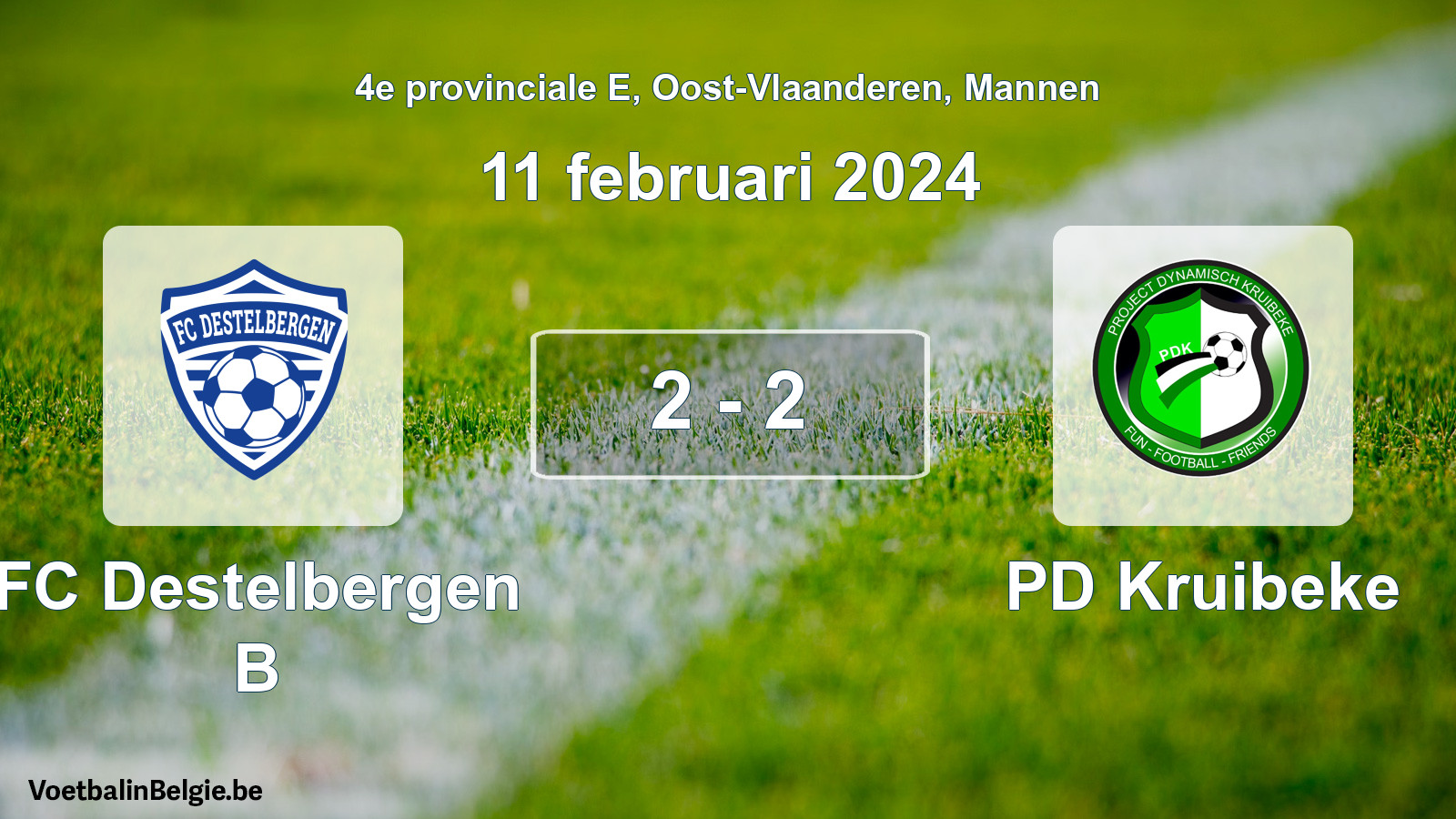 Gespeelde wedstrijd mannenvoetbal: FC Destelbergen B - PD Kruibeke 2 - 2 (11 februari 2024)