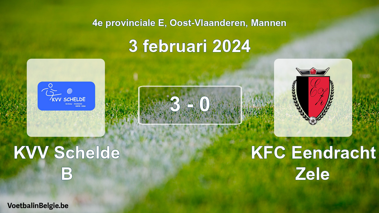 Gespeelde wedstrijd mannenvoetbal: KVV Schelde B - KFC Eendracht Zele 3 - 0 (3 februari 2024)