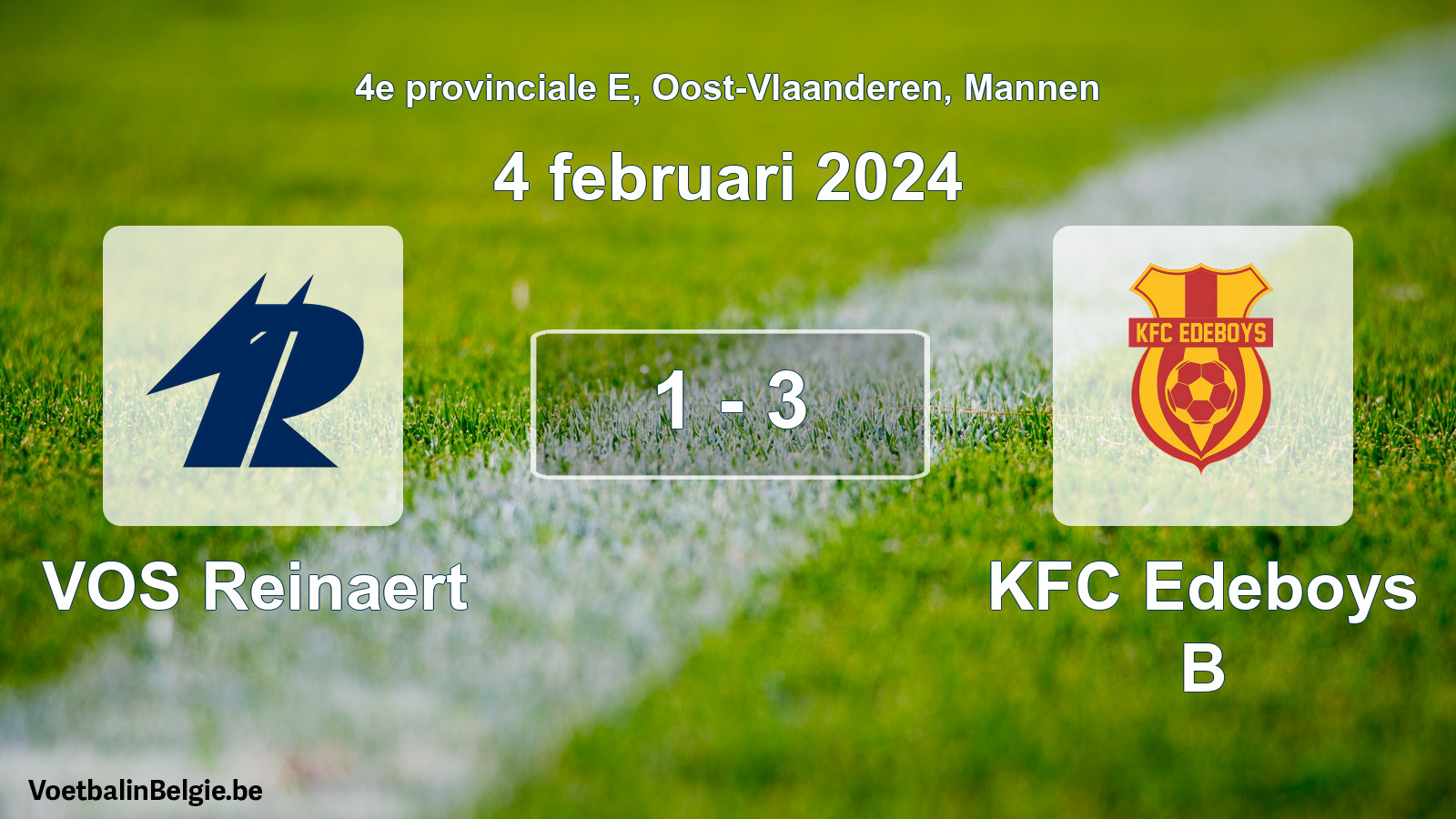 Gespeelde wedstrijd mannenvoetbal: VOS Reinaert - KFC Edeboys B 1 - 3 (4 februari 2024)