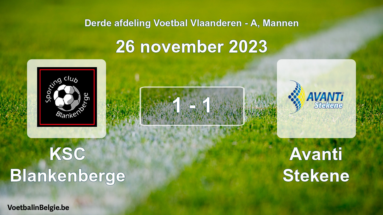 Gespeelde wedstrijd mannenvoetbal: KSC Blankenberge - Avanti Stekene 1 - 1 (26 november 2023)
