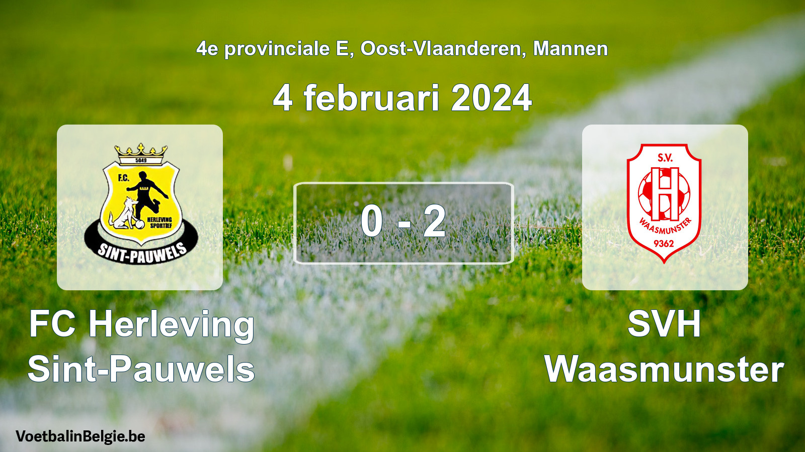 Gespeelde wedstrijd mannenvoetbal: FC Herleving Sint-Pauwels - SVH Waasmunster 0 - 2 (4 februari 2024)
