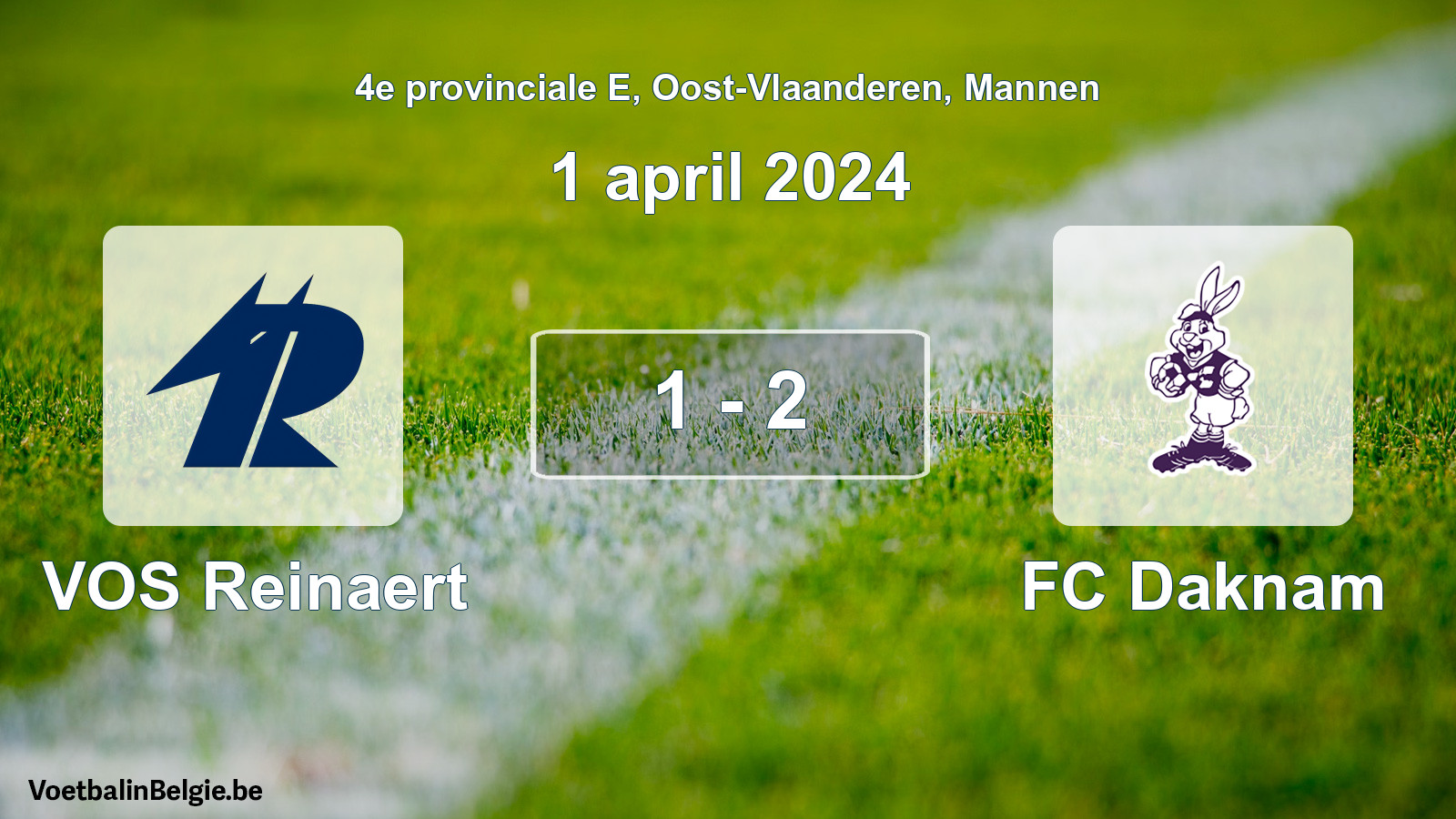 Gespeelde wedstrijd mannenvoetbal: VOS Reinaert - FC Daknam 1 - 2 (1 april 2024)