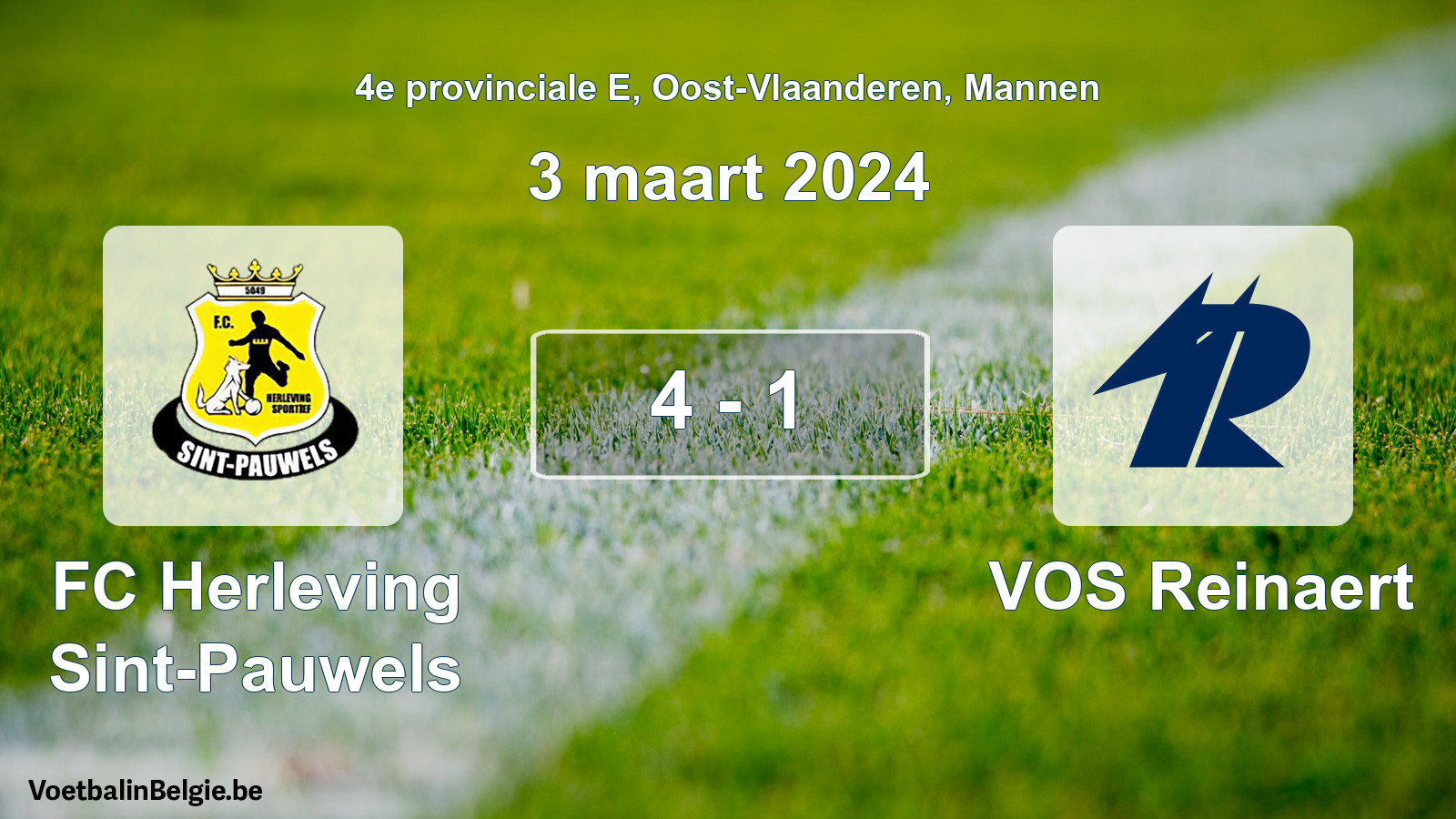 Gespeelde wedstrijd mannenvoetbal: FC Herleving Sint-Pauwels - VOS Reinaert 4 - 1 (3 maart 2024)